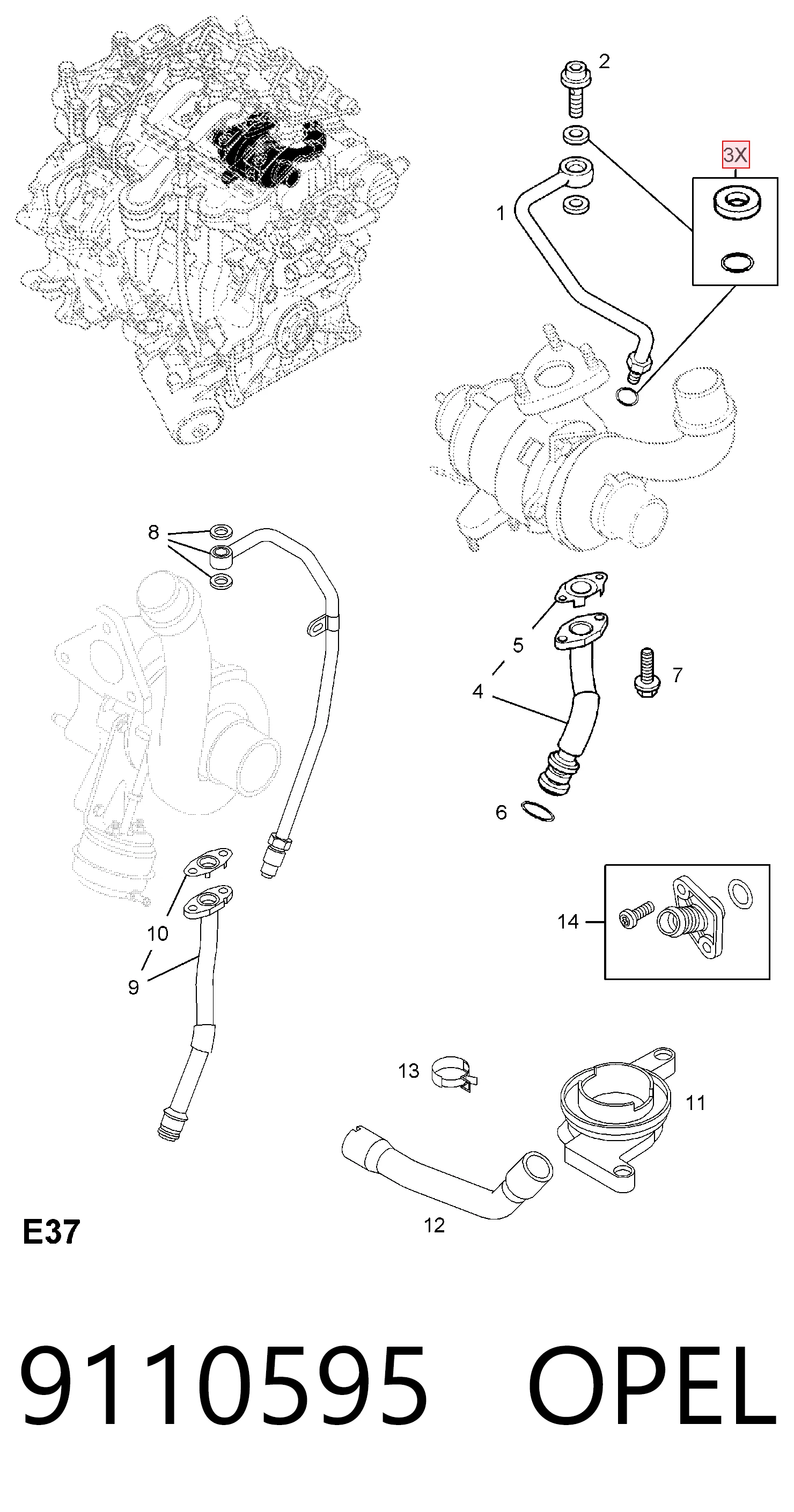 Vedante de mangueira de fornecimento de óleo de turbina General Motors 9110595