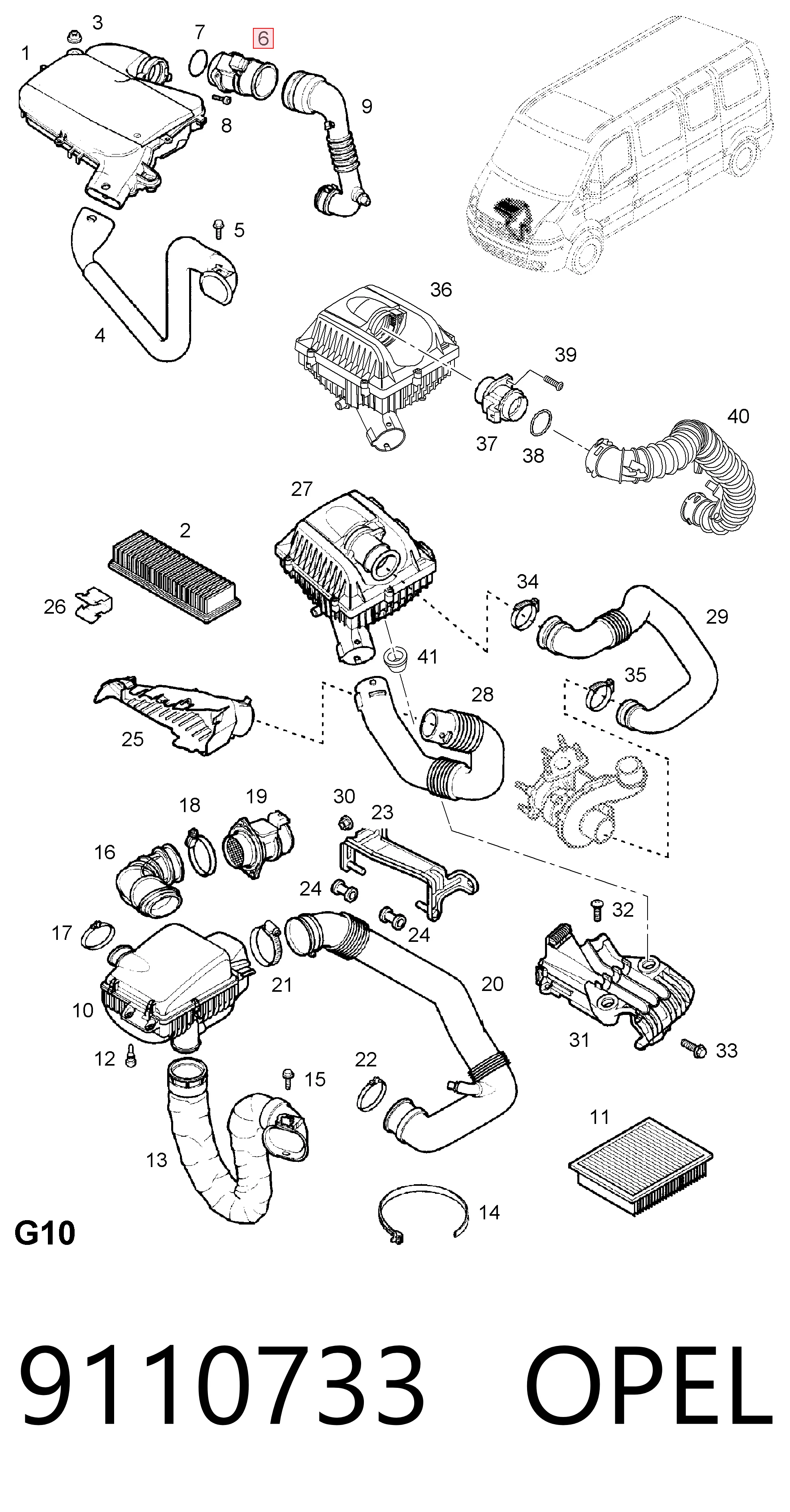 9110733 Opel Sensor de fluxo (consumo) de ar, medidor de consumo M.A.F. - (Mass Airflow)