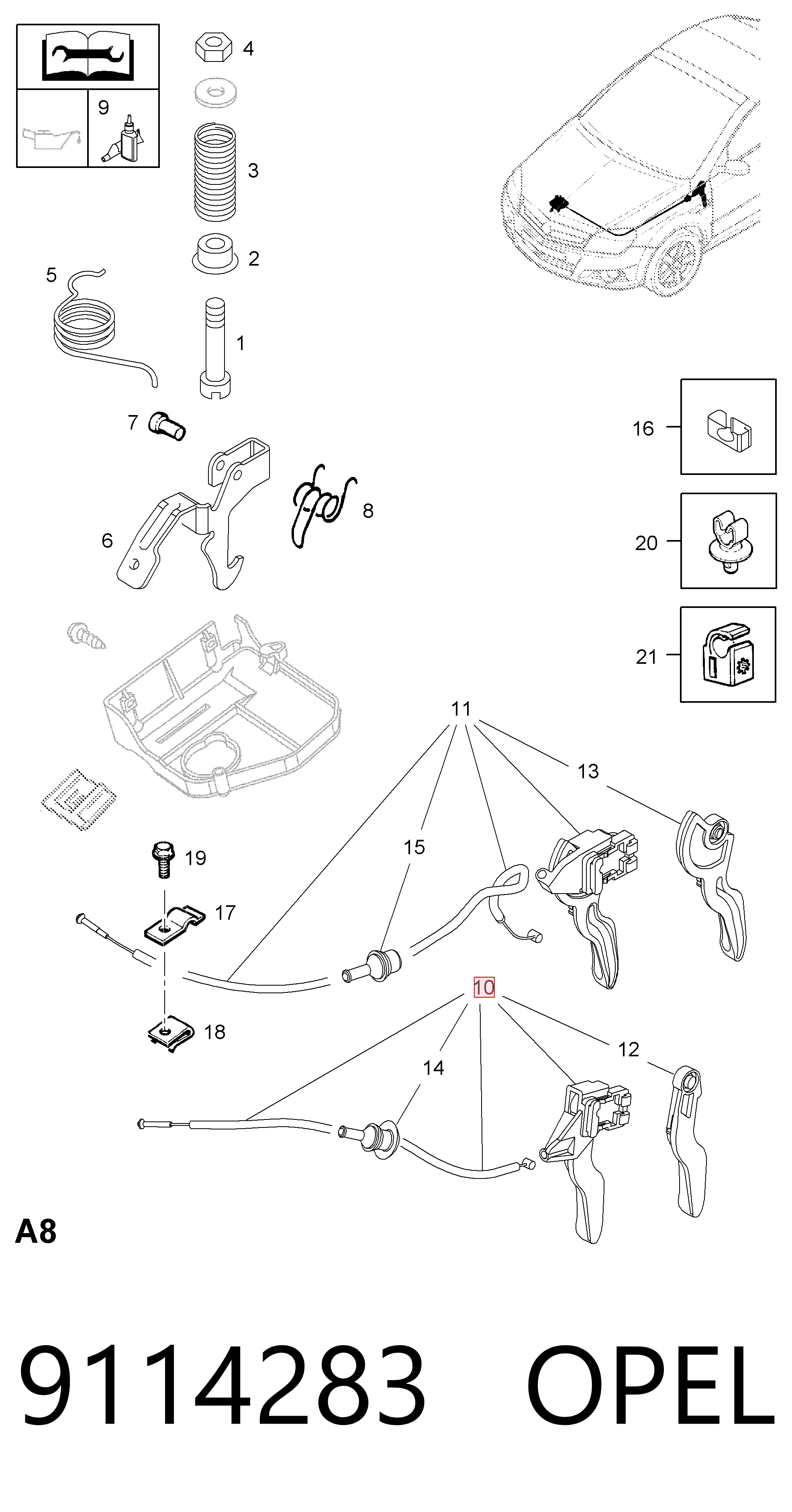 Cabo de abertura da capota para Opel Corsa F08