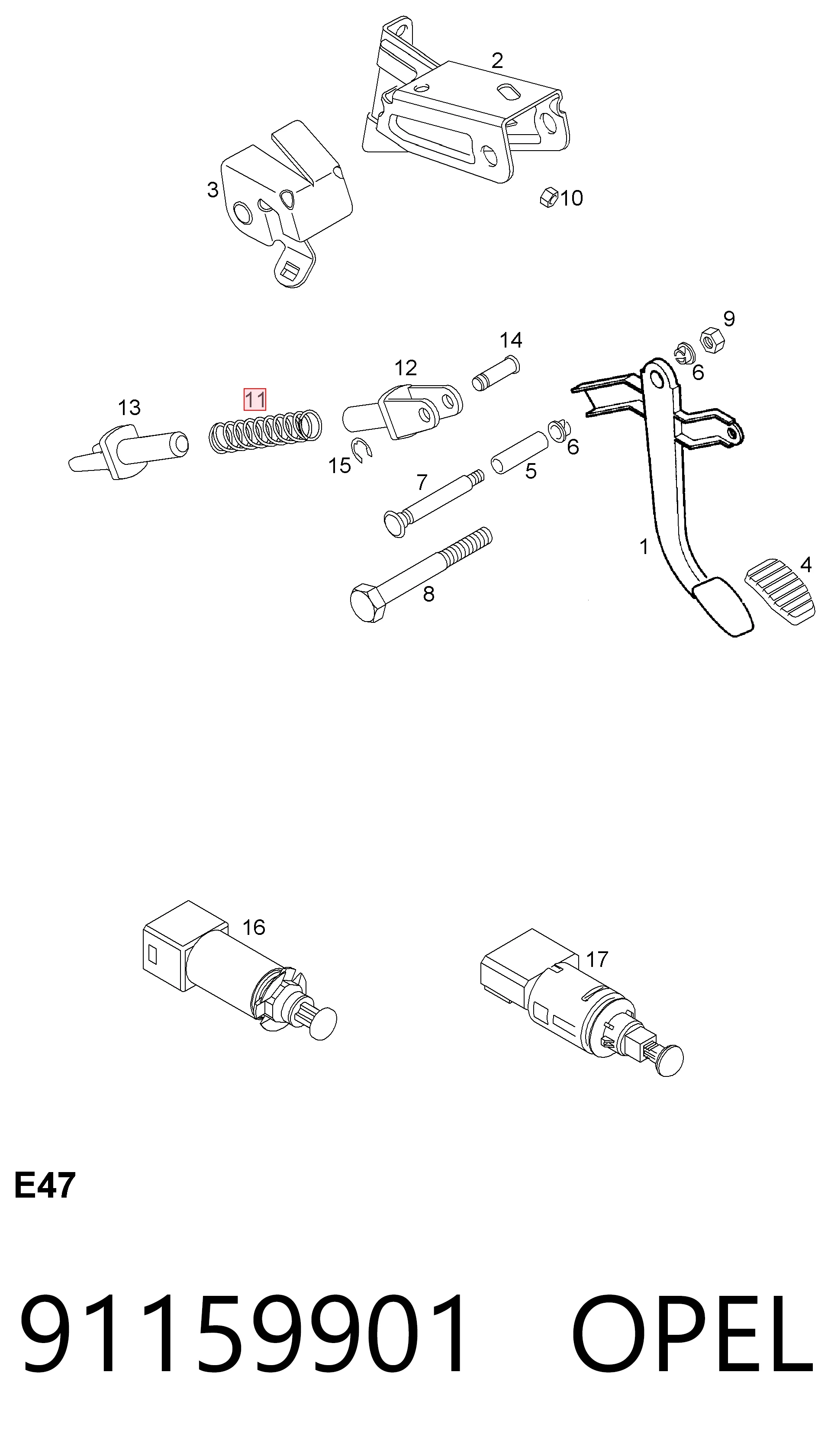 91159901 Peugeot/Citroen Mola de pedal de embraiagem