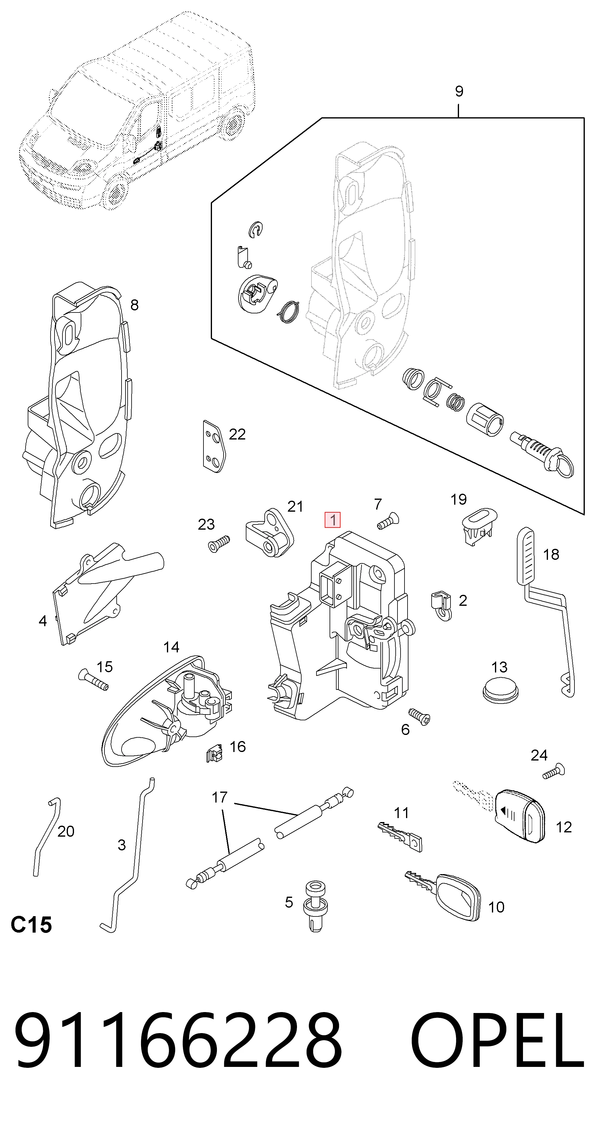 Fecho da porta dianteira esquerda para Opel Vivaro A F7