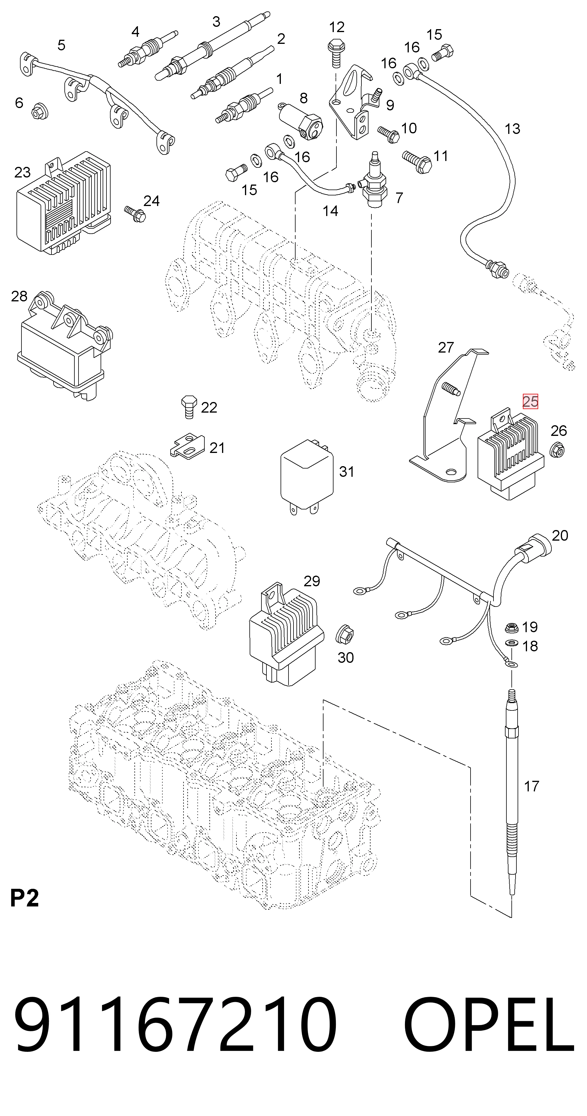 91167210 Opel Relê das velas de incandescência