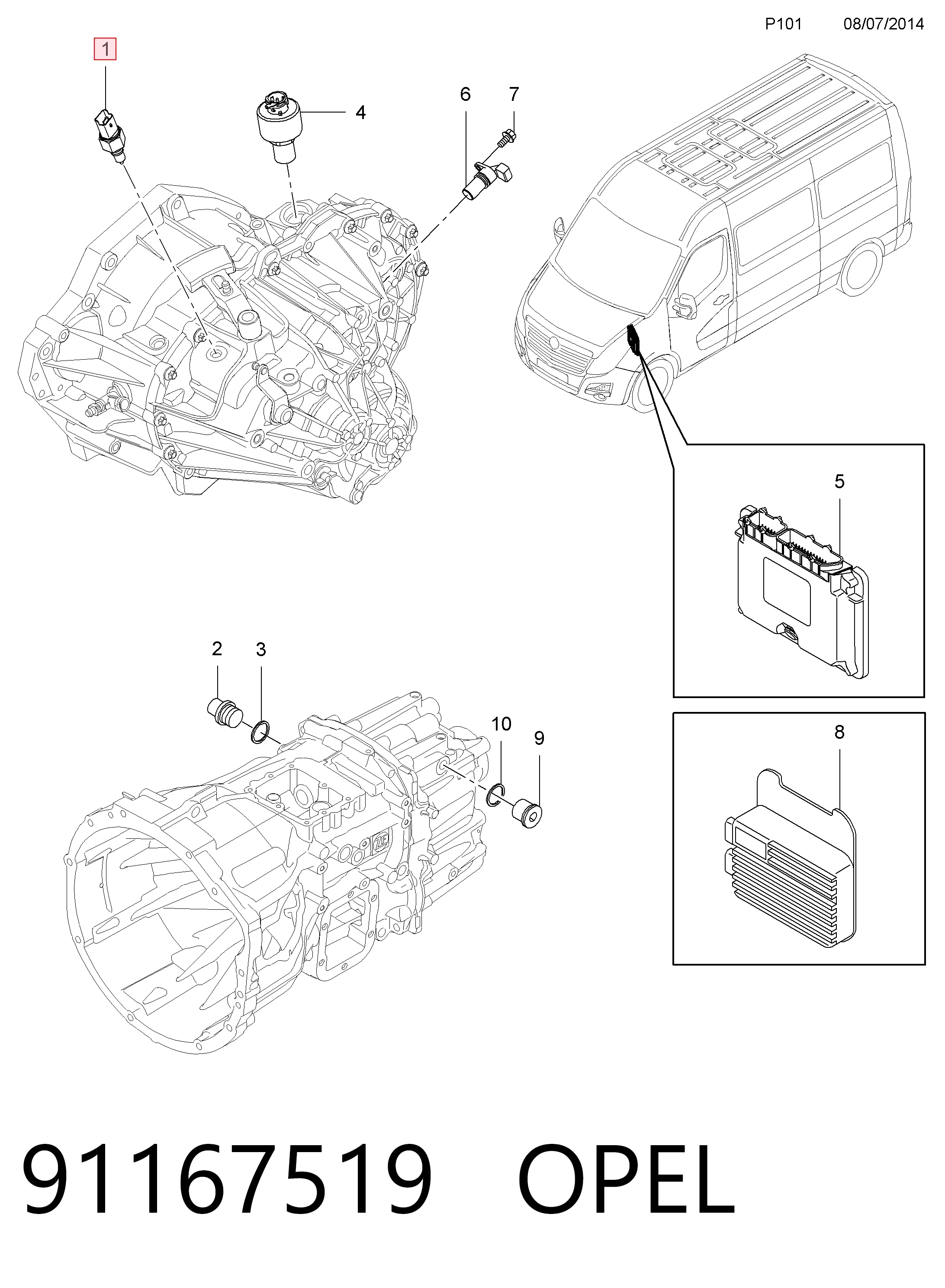 91167519 Opel Sensor de ativação das luzes de marcha à ré