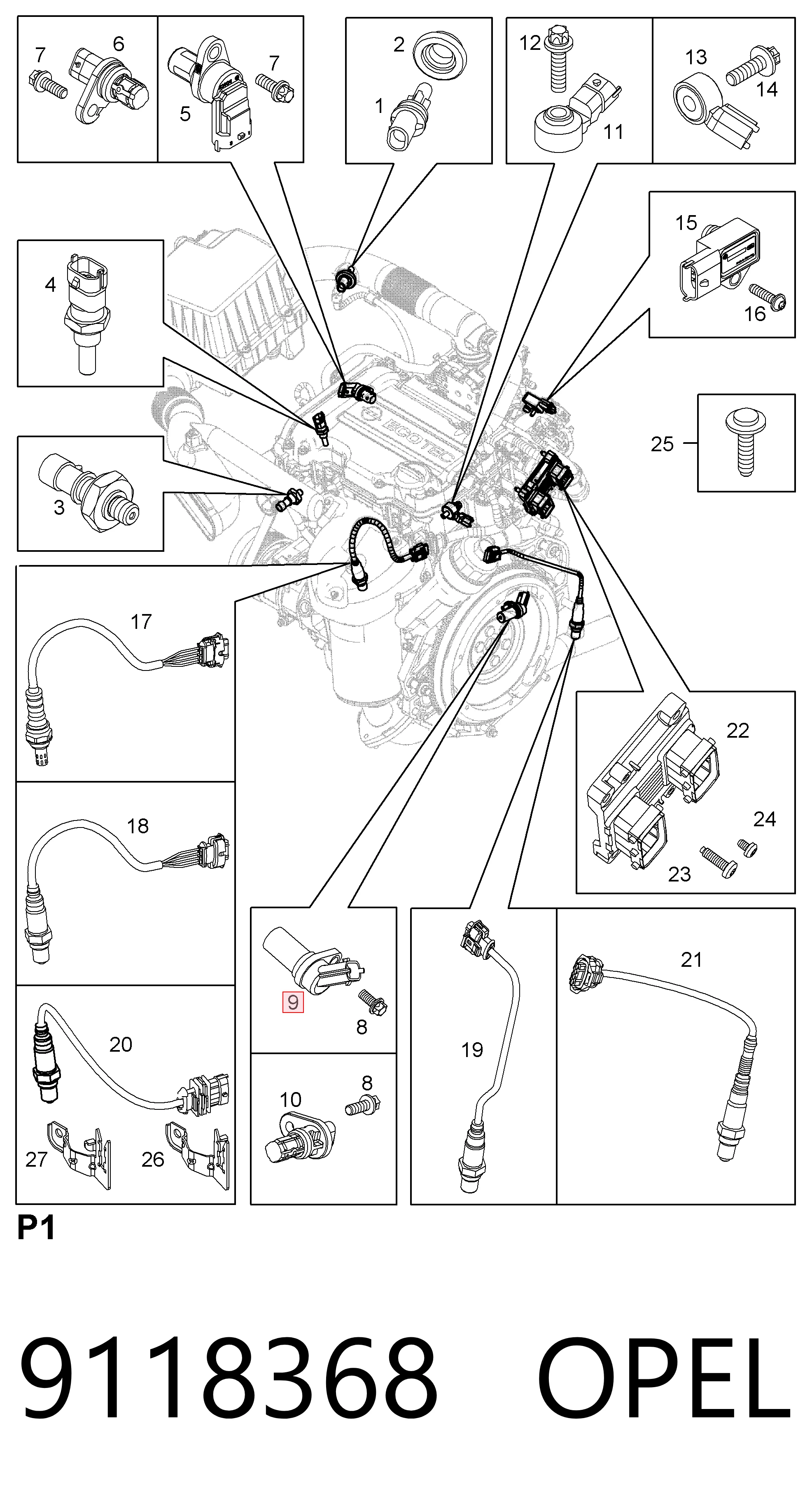 9118368 Opel Sensor de posição (de revoluções) de cambota