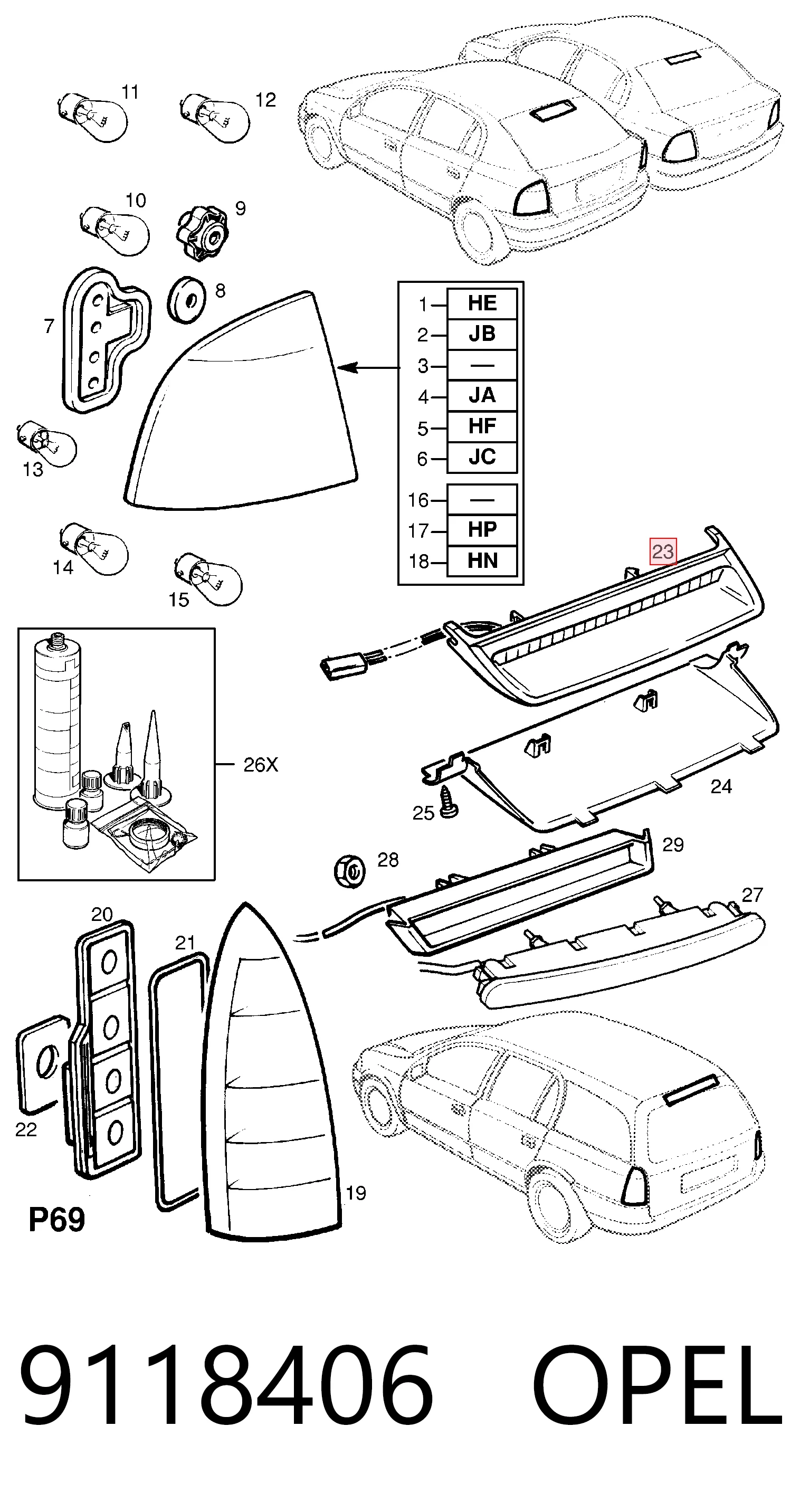 Sinal de parada traseiro adicional para Opel Astra G F69