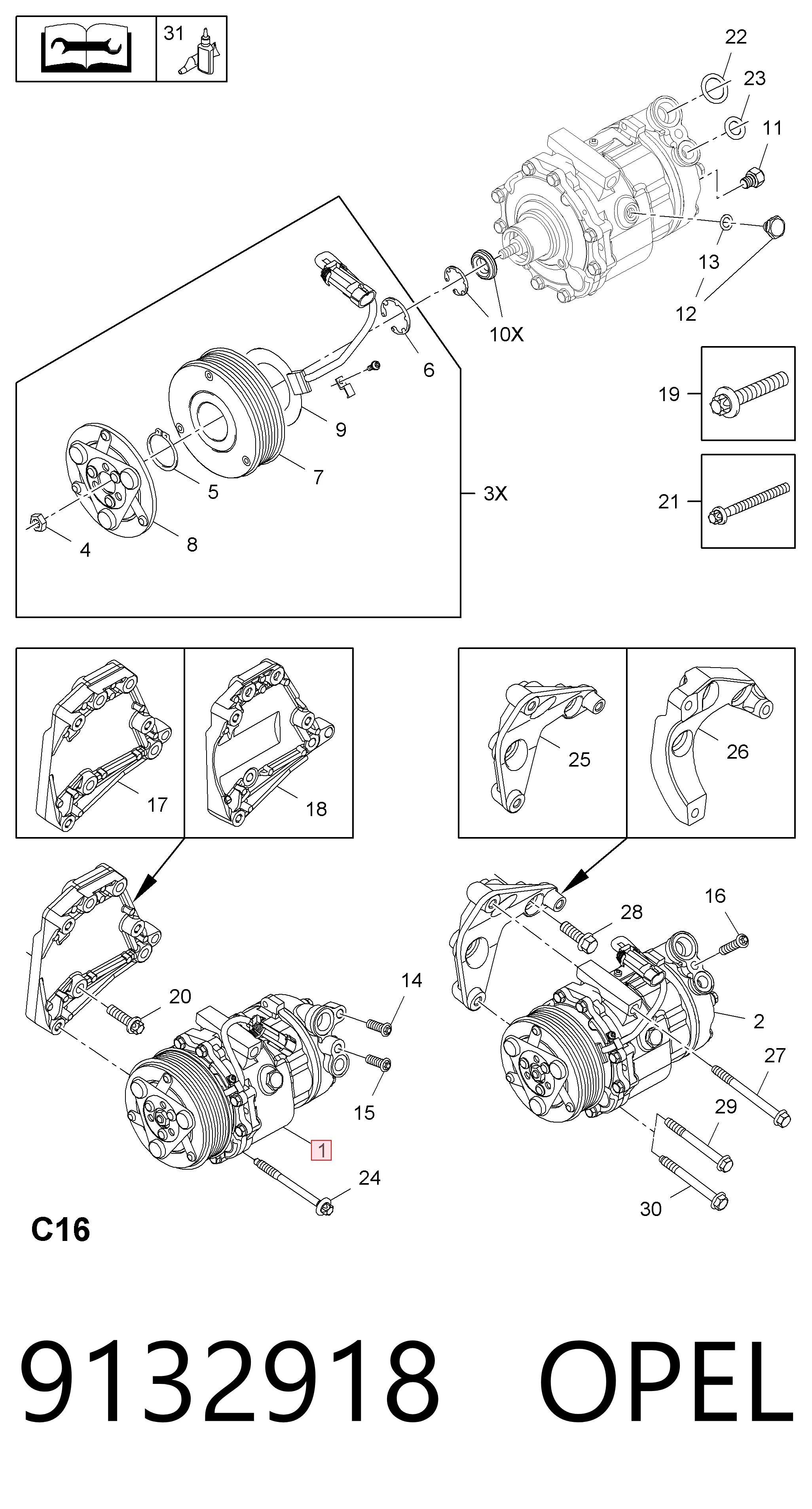9132918 Opel Compressor de aparelho de ar condicionado