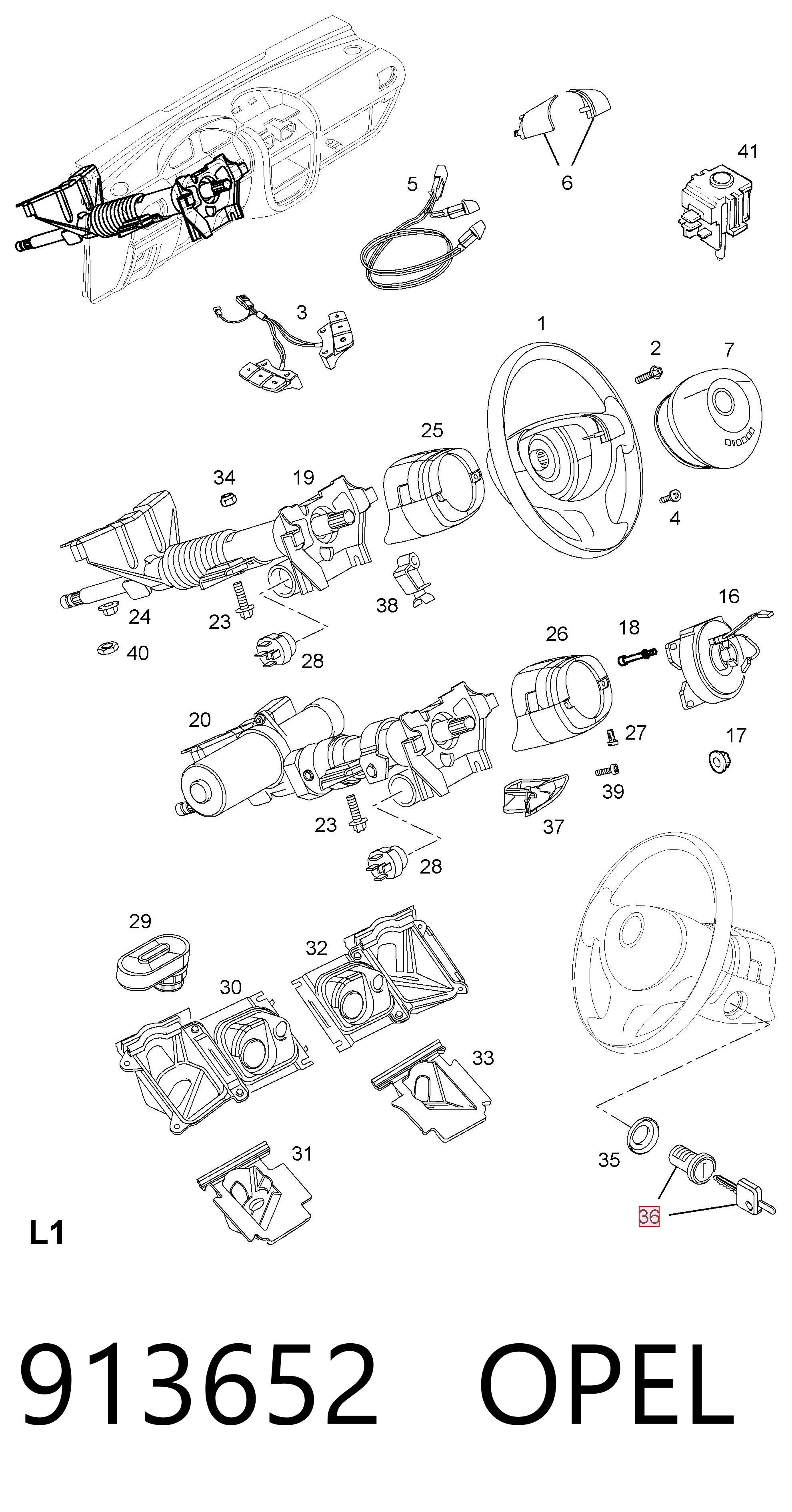913652 Opel Trinco de fecho de ignição