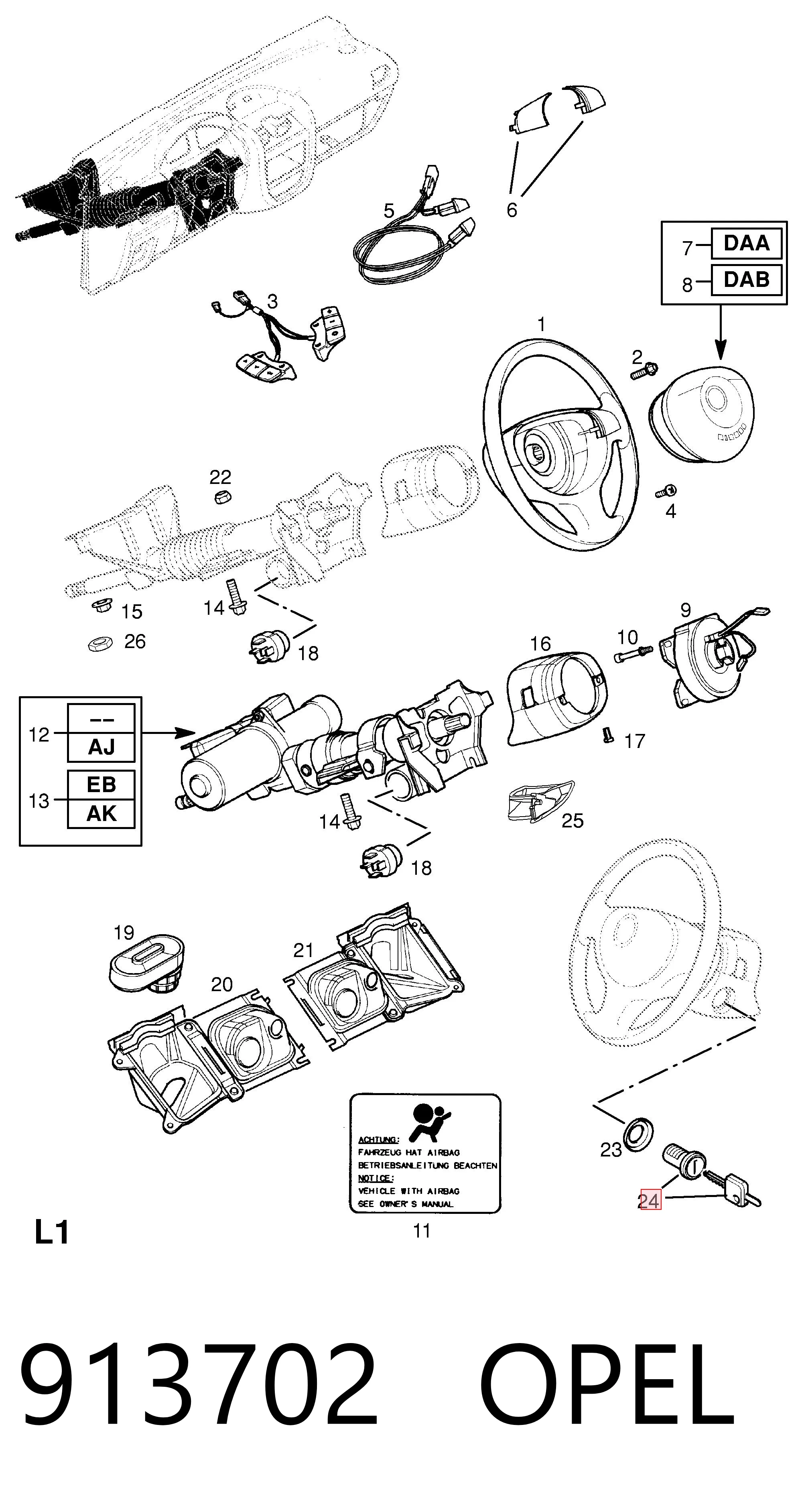  Trinco de fecho de ignição Opel Corsa D monovolume (S07) (2006 - 2015) D