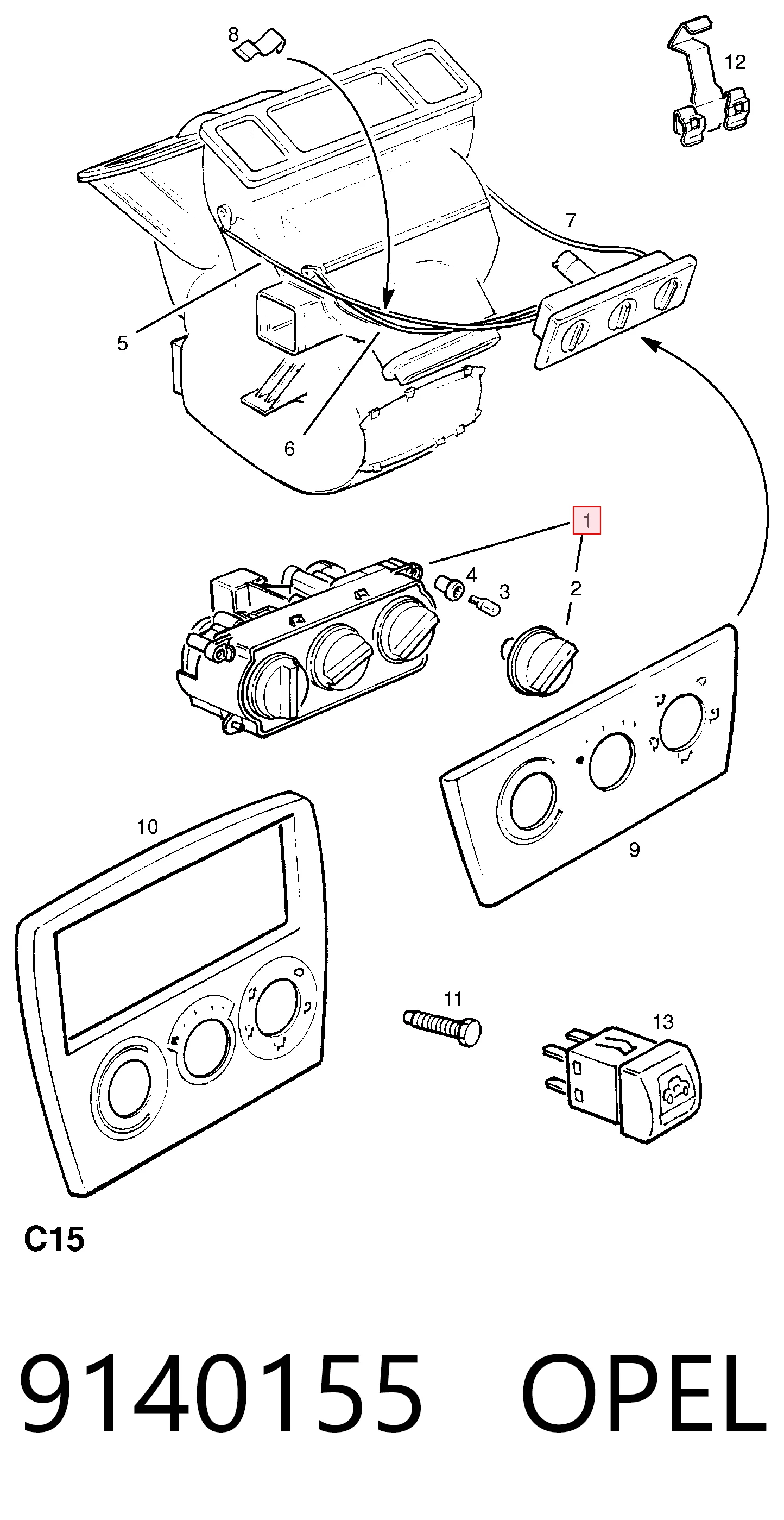 Unidade de controlo dos modos de aquecimento/condicionamento Opel Vectra B 38