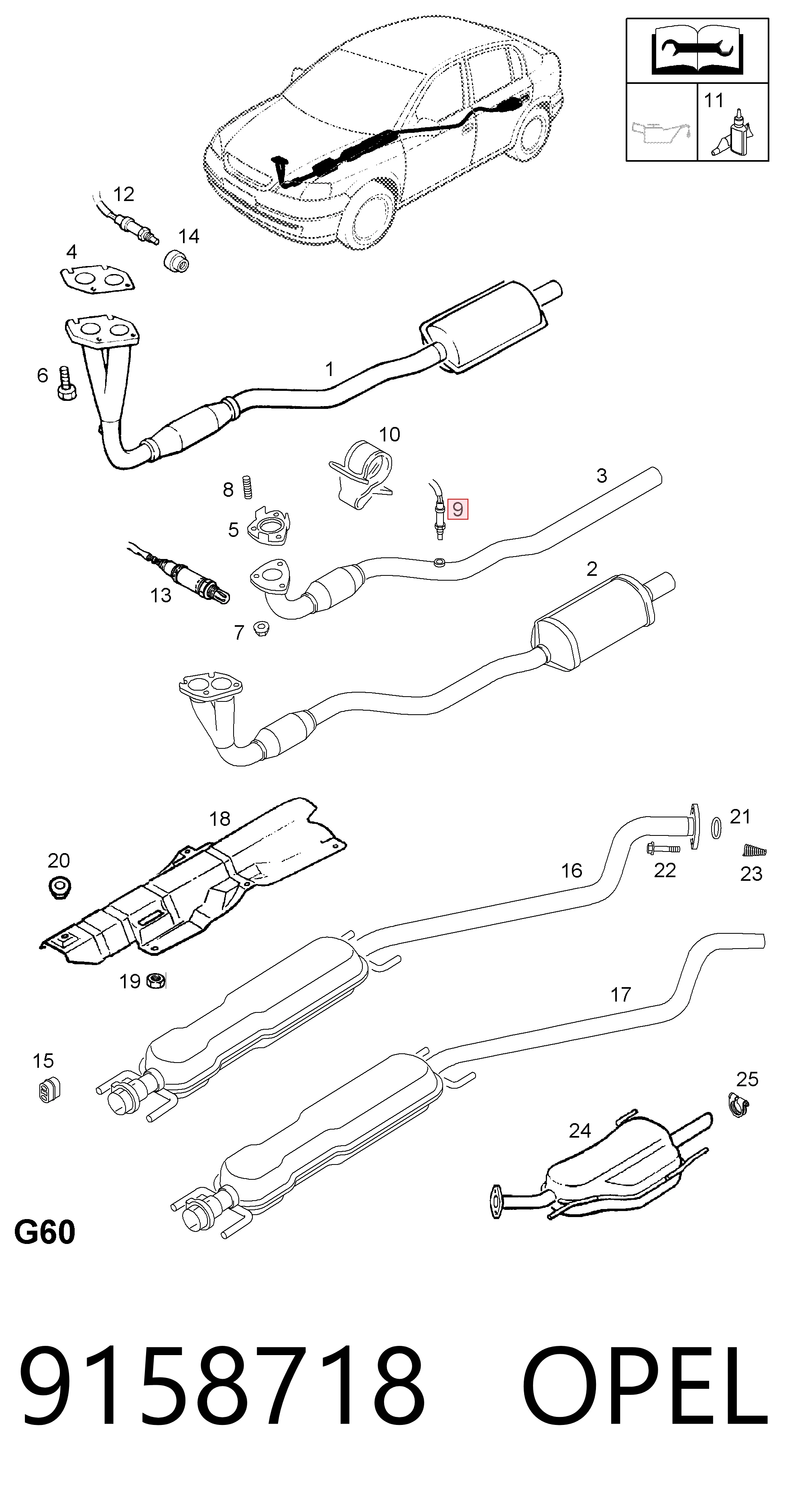9158718 Opel Sonda lambda, sensor de oxigênio depois de catalisador