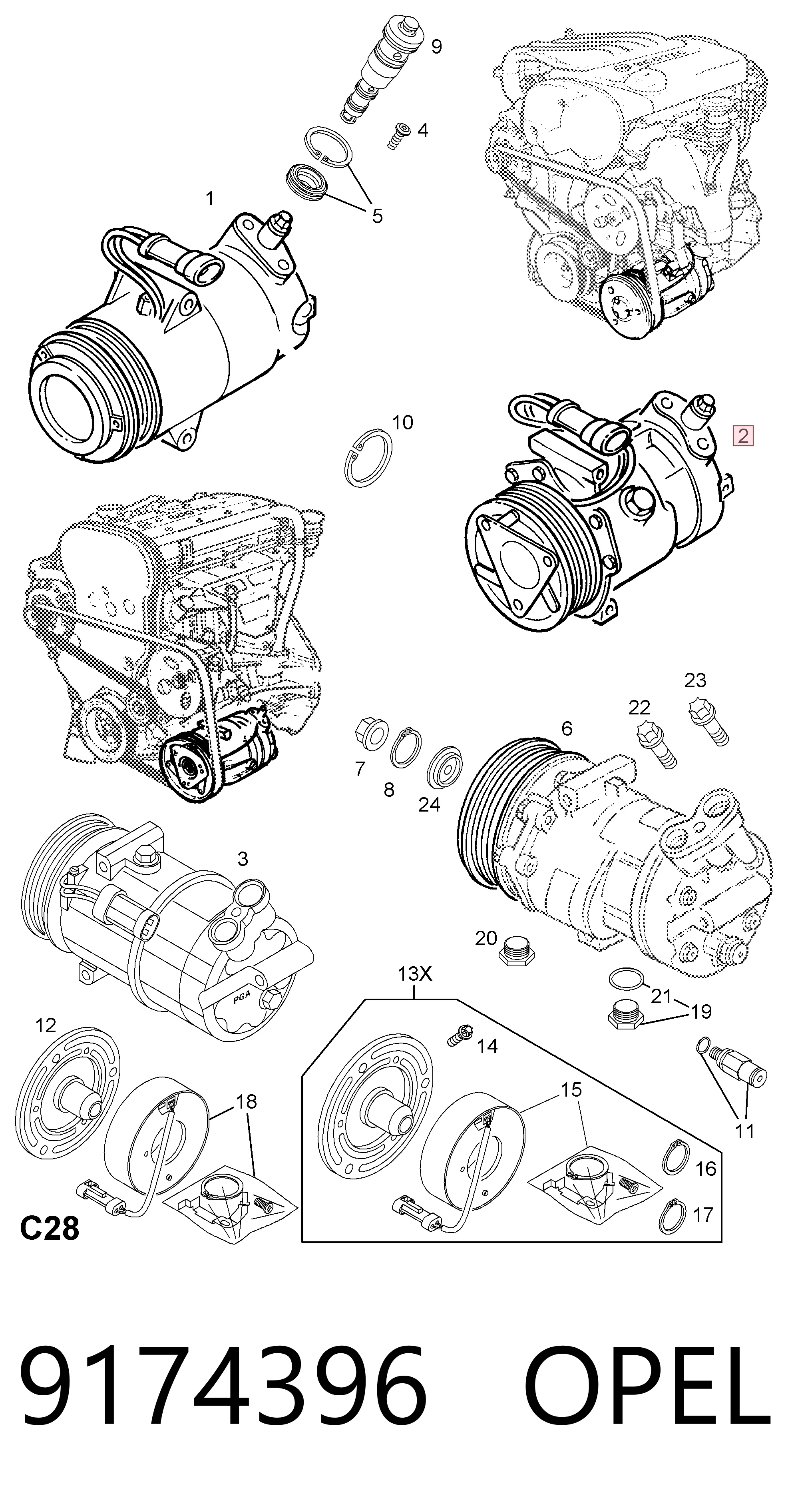 9174396 Opel Compressor de aparelho de ar condicionado