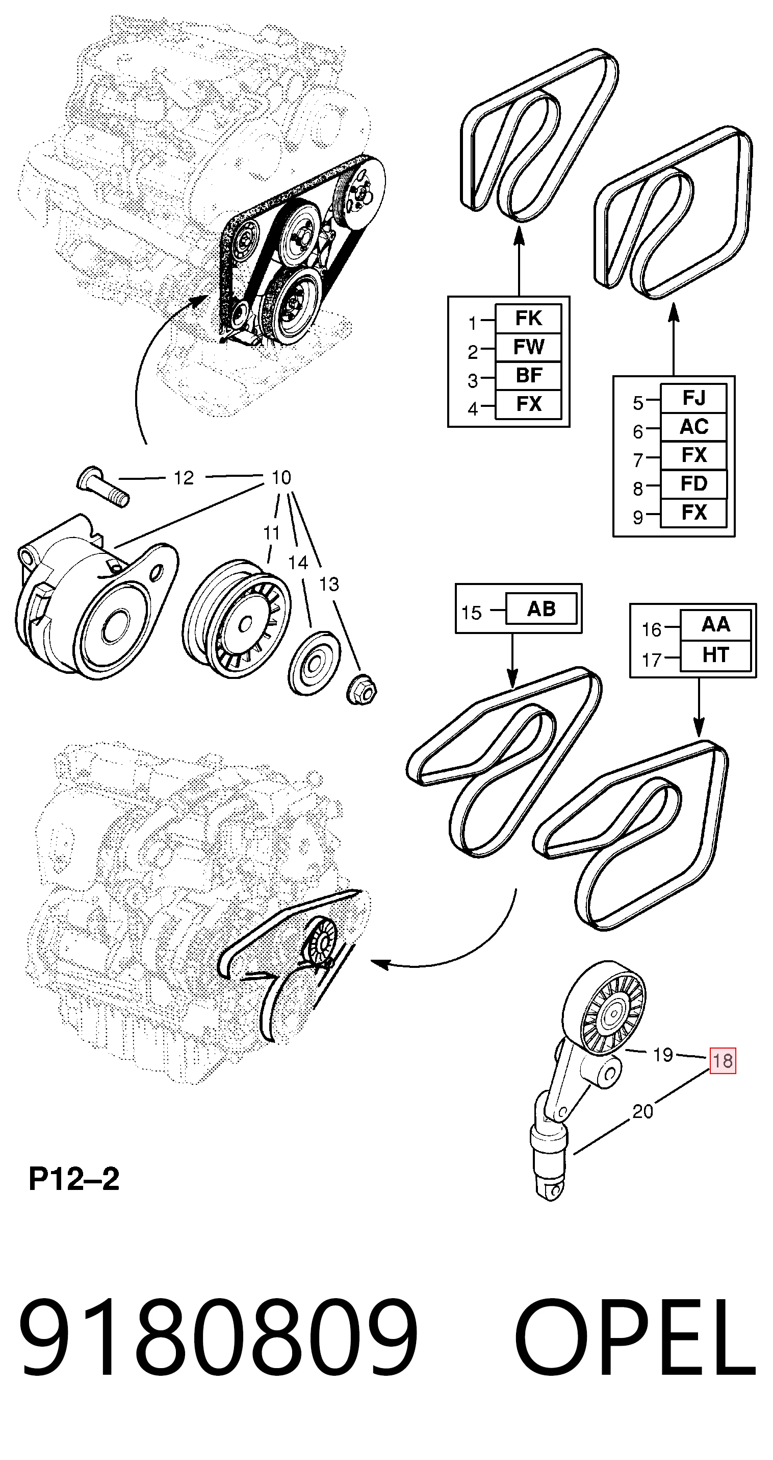9180809 Opel Reguladora de tensão da correia de transmissão