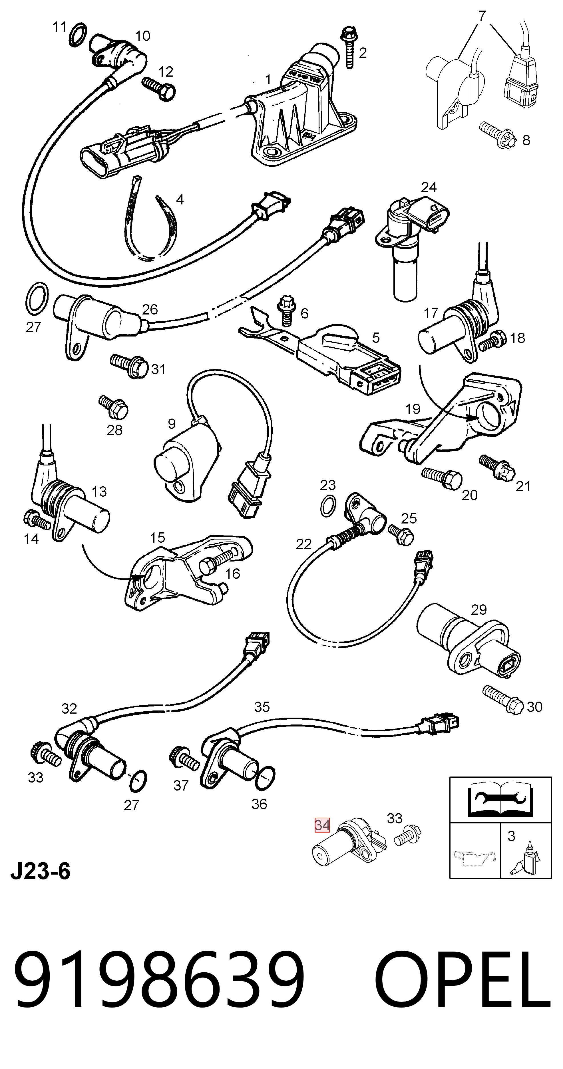 9198639 Opel Sensor de posição (de revoluções) de cambota
