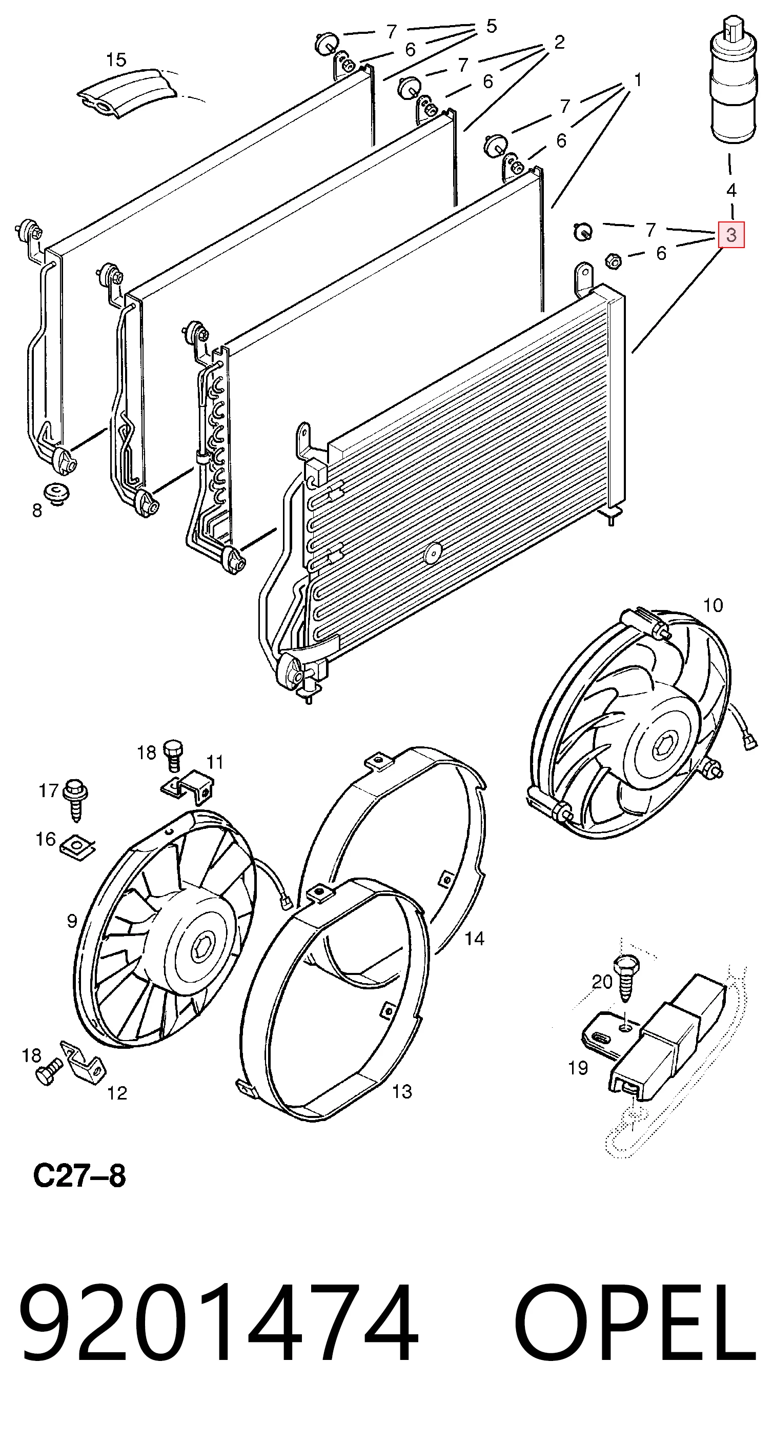 Radiador de aparelho de ar condicionado 90508122 General Motors