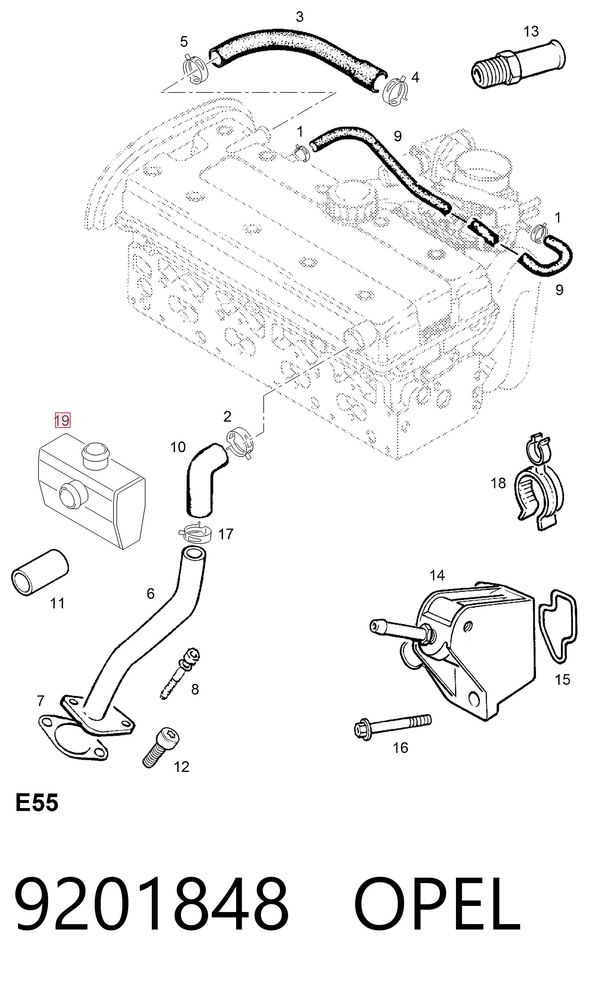 9201848 Opel Separador de óleo (separador) do sistema de ventilação de cárter