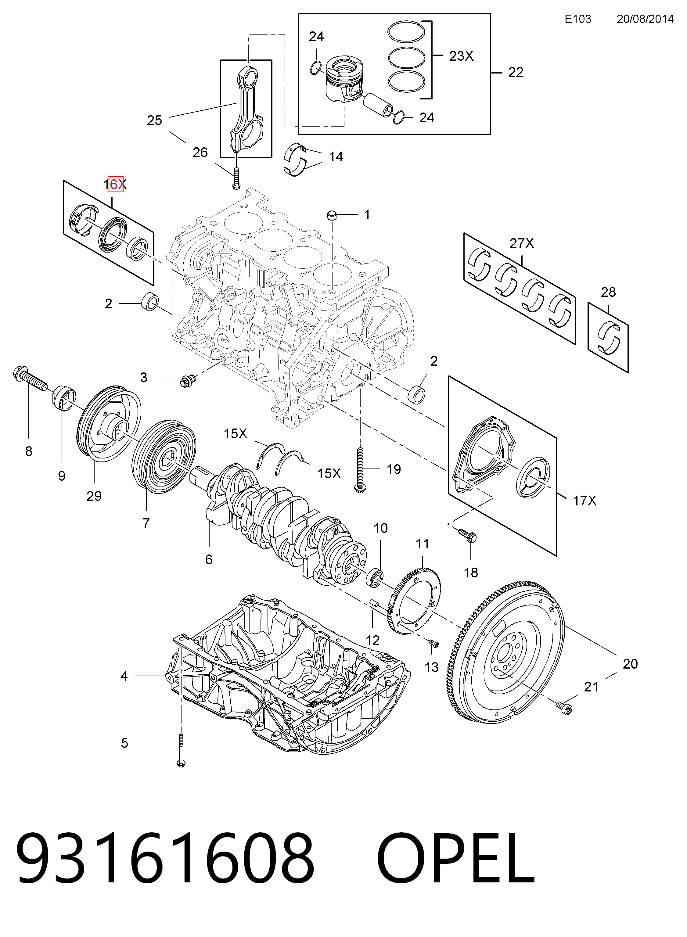 Vedação dianteira de cambota de motor P7734601 Glaser