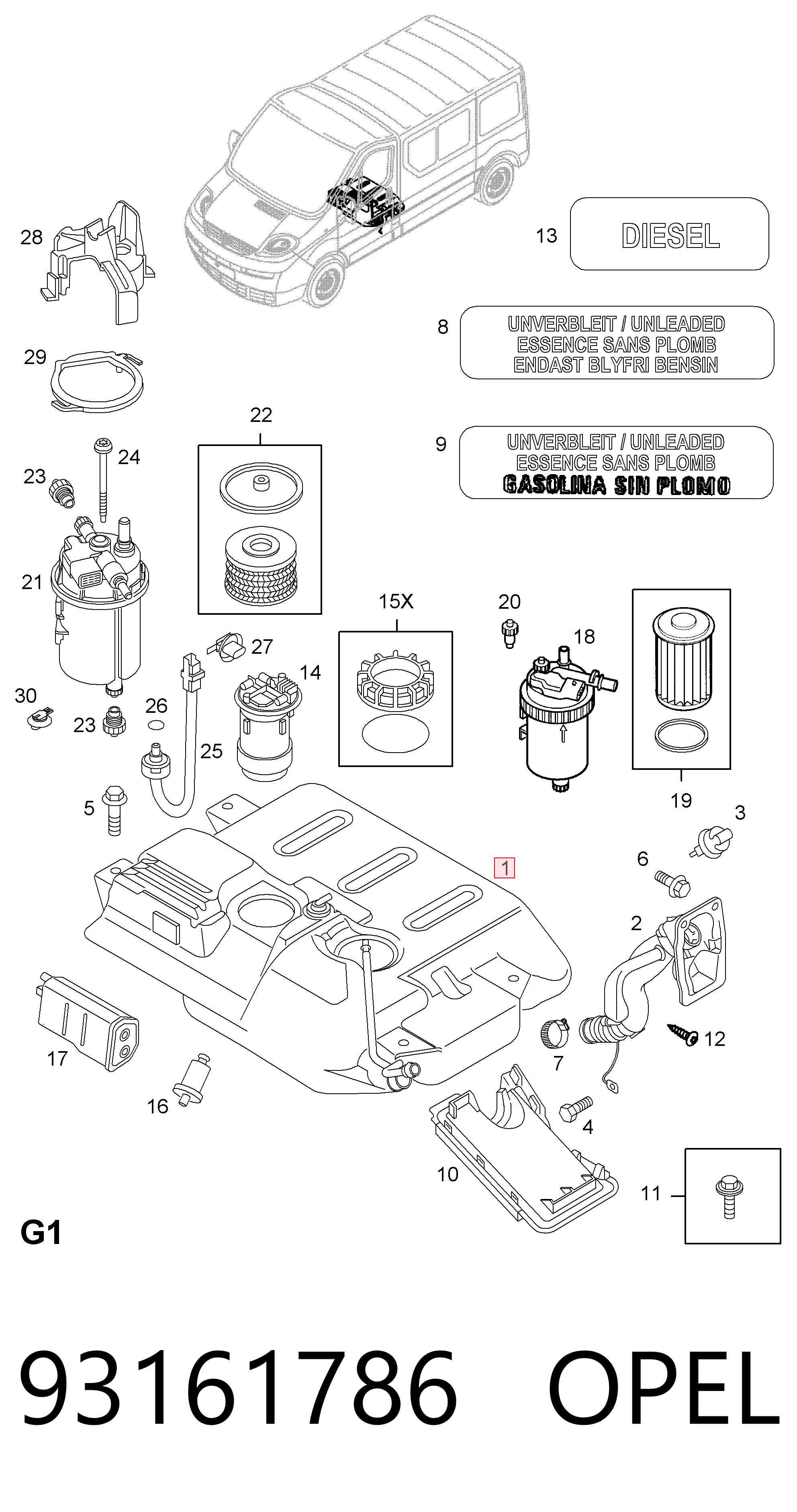 Tanque de combustível para Opel Vivaro A F7