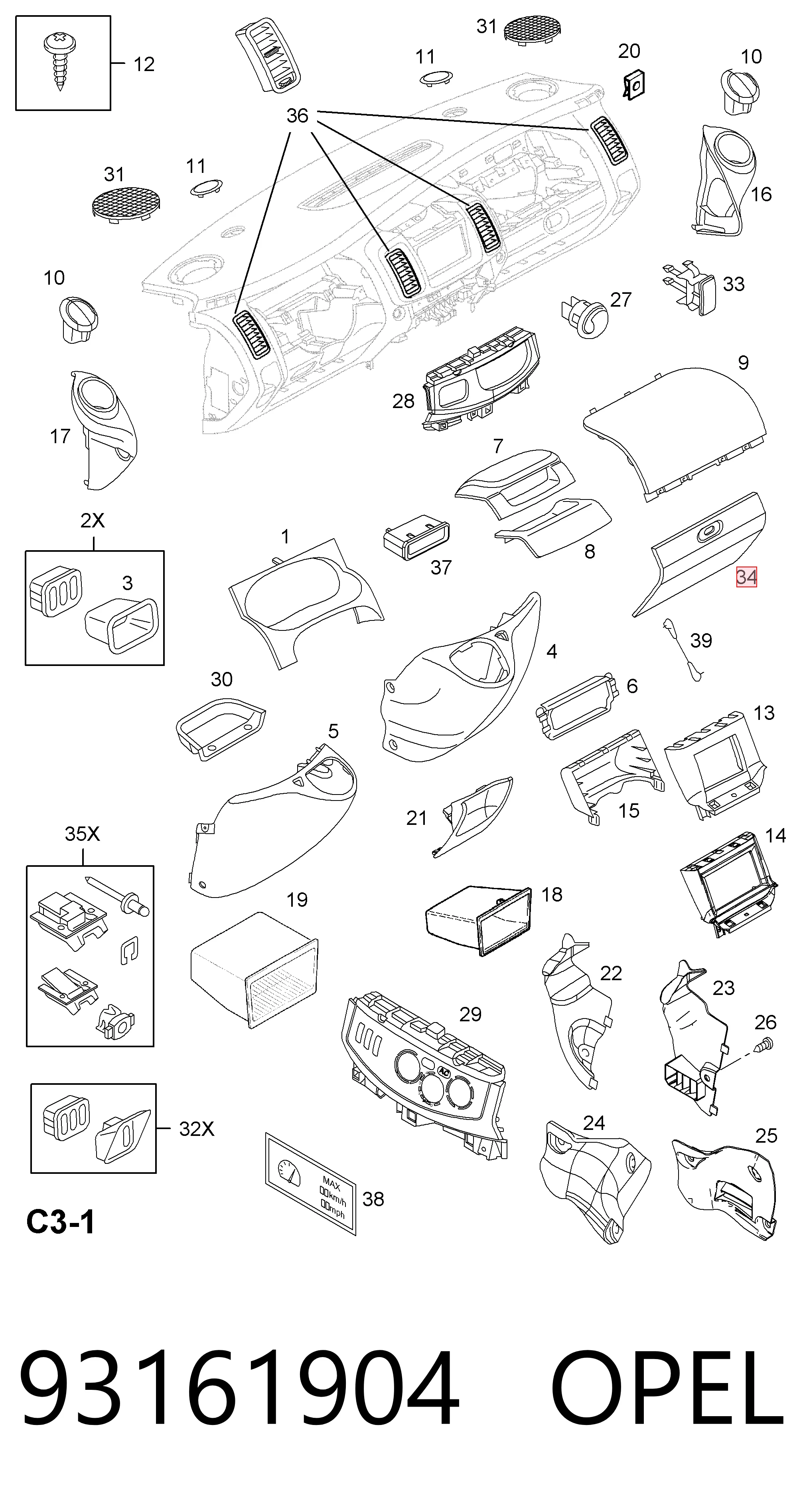 Tampa da caixa para luvas (porta-luvas) Opel Vivaro A F7