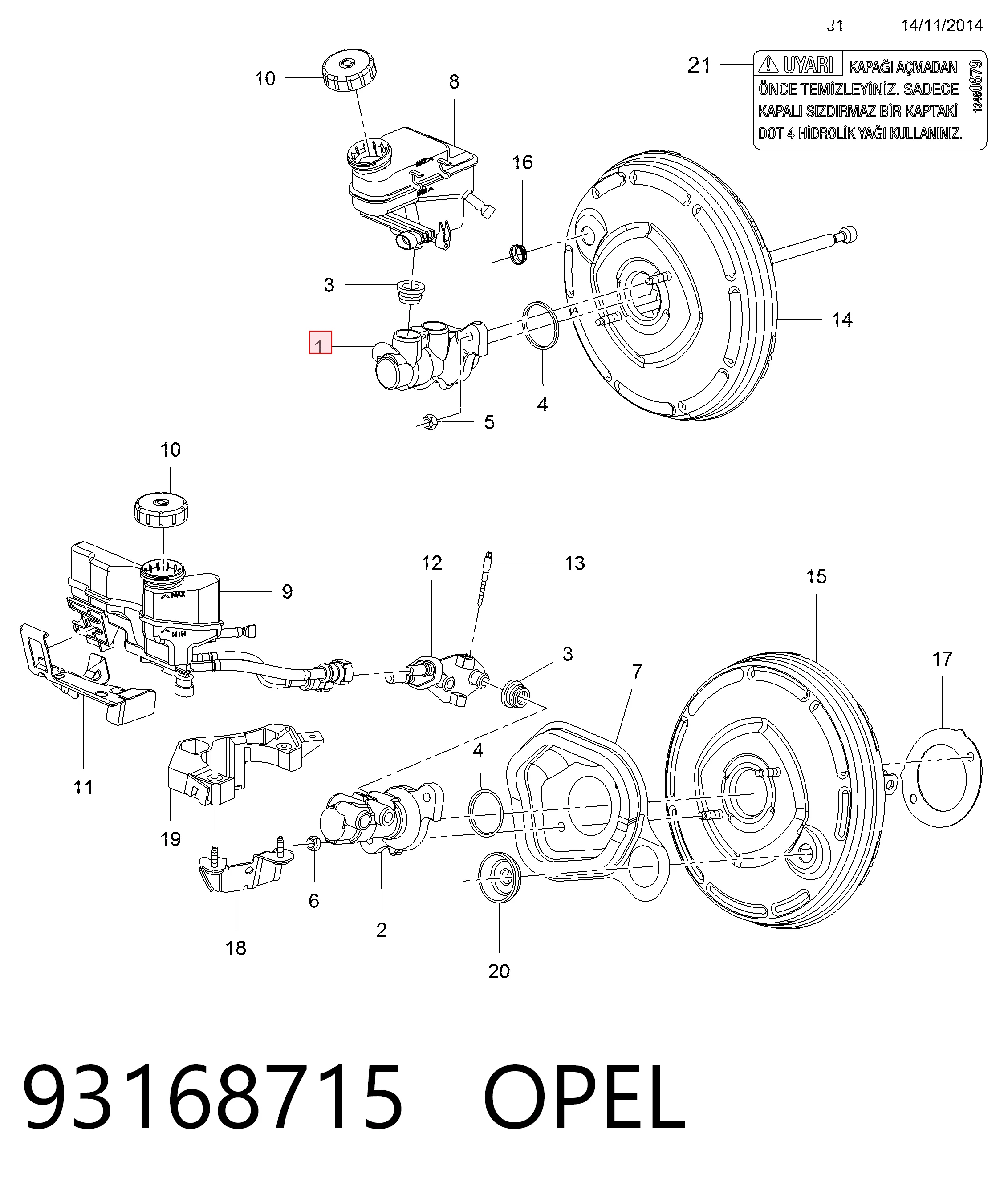 Cilindro mestre do freio para Opel Meriva B 