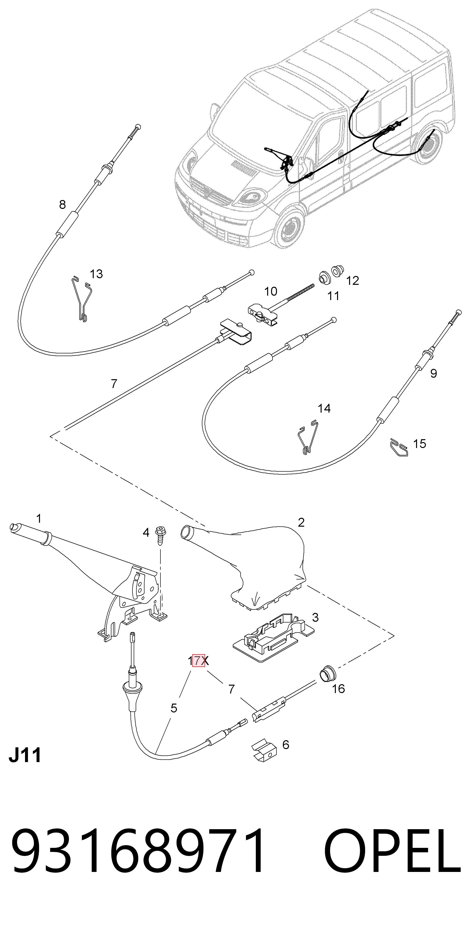 Compre 93168971 Peugeot/Citroen Cabo do freio de estacionamento dianteiro