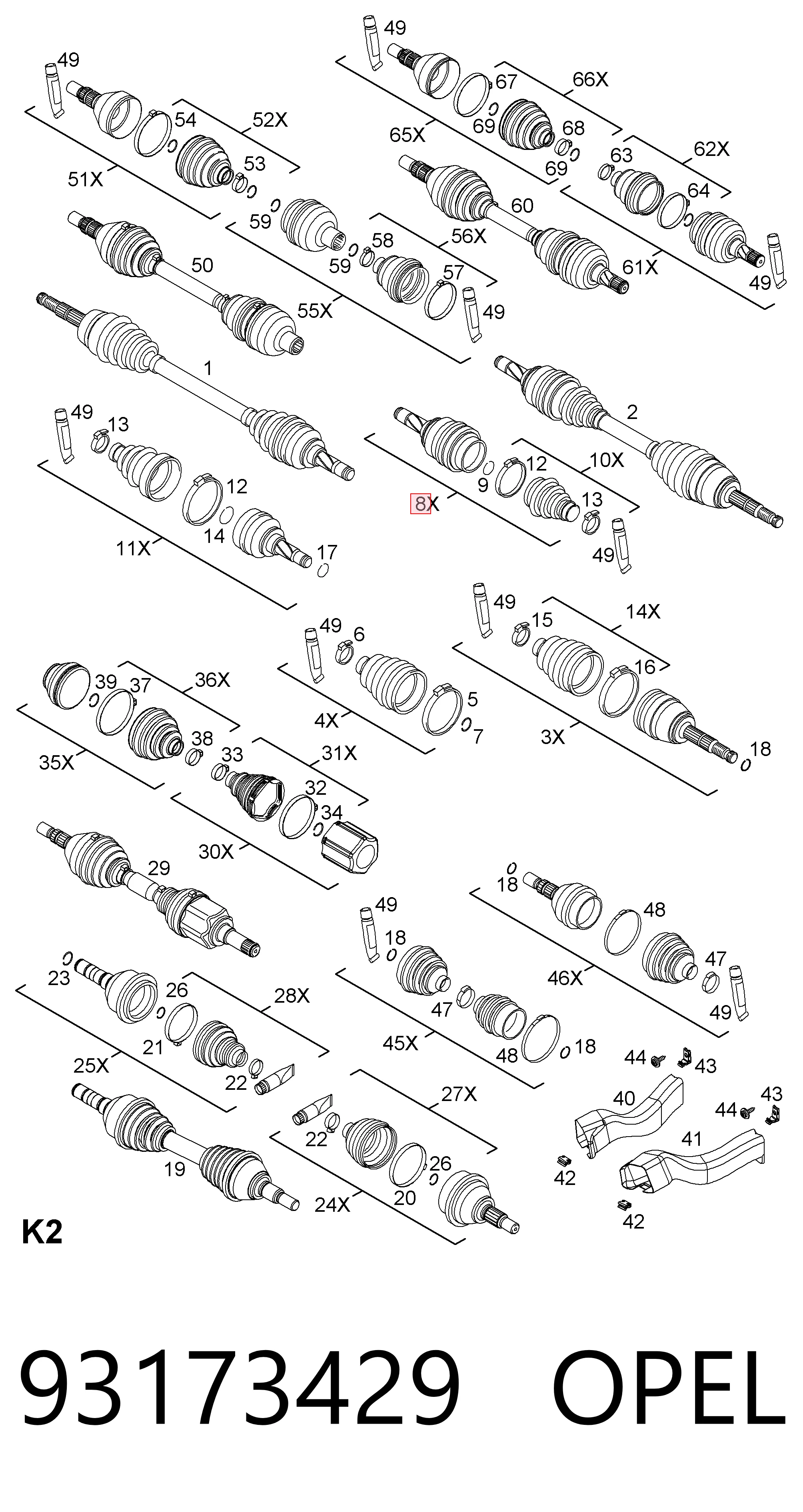 Junta homocinética interna dianteira direita Peugeot/Citroen 93173429