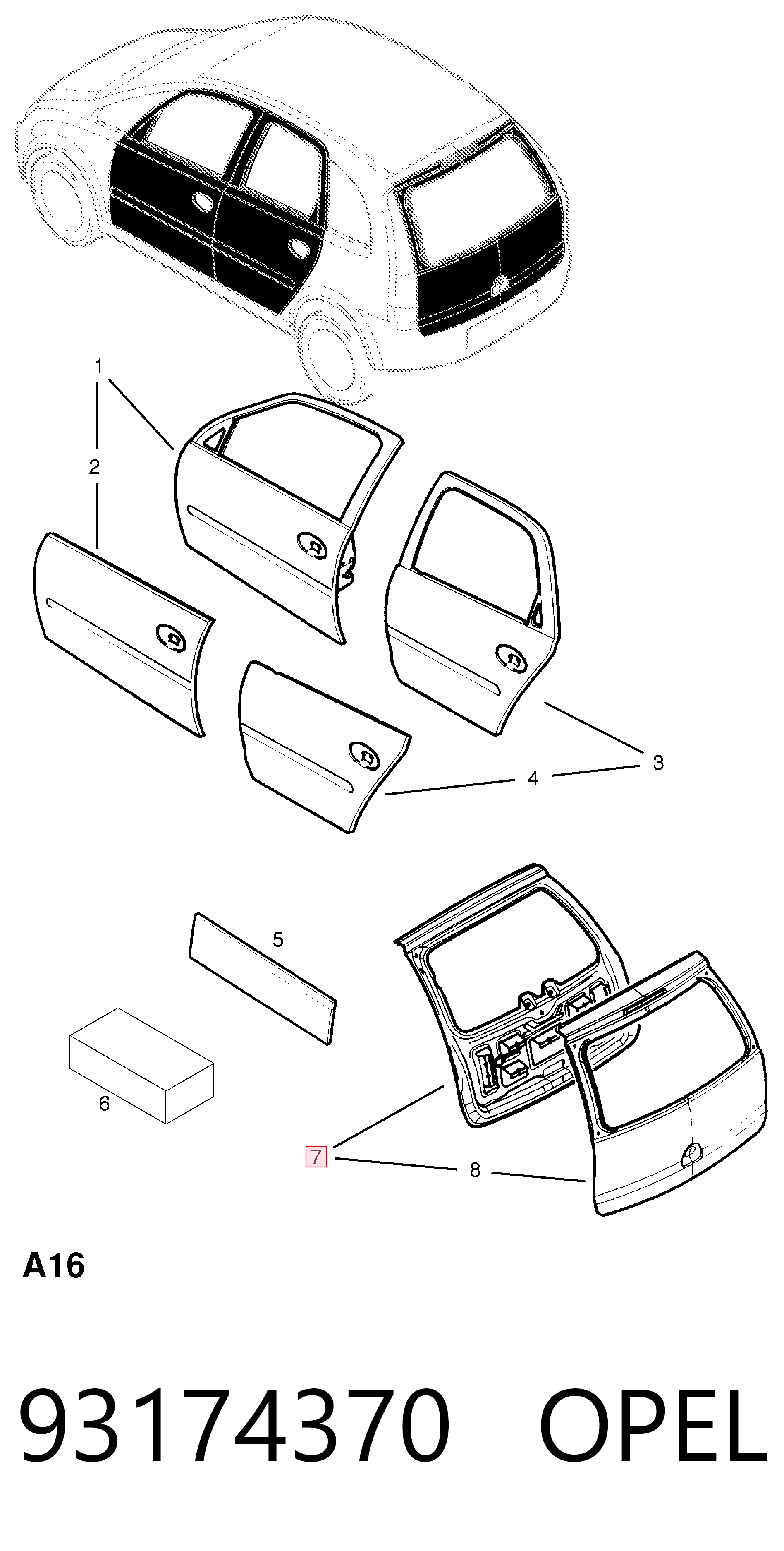 Porta traseira (3ª/5ª porta-malas (tampa de alcapão) para Opel Meriva A 