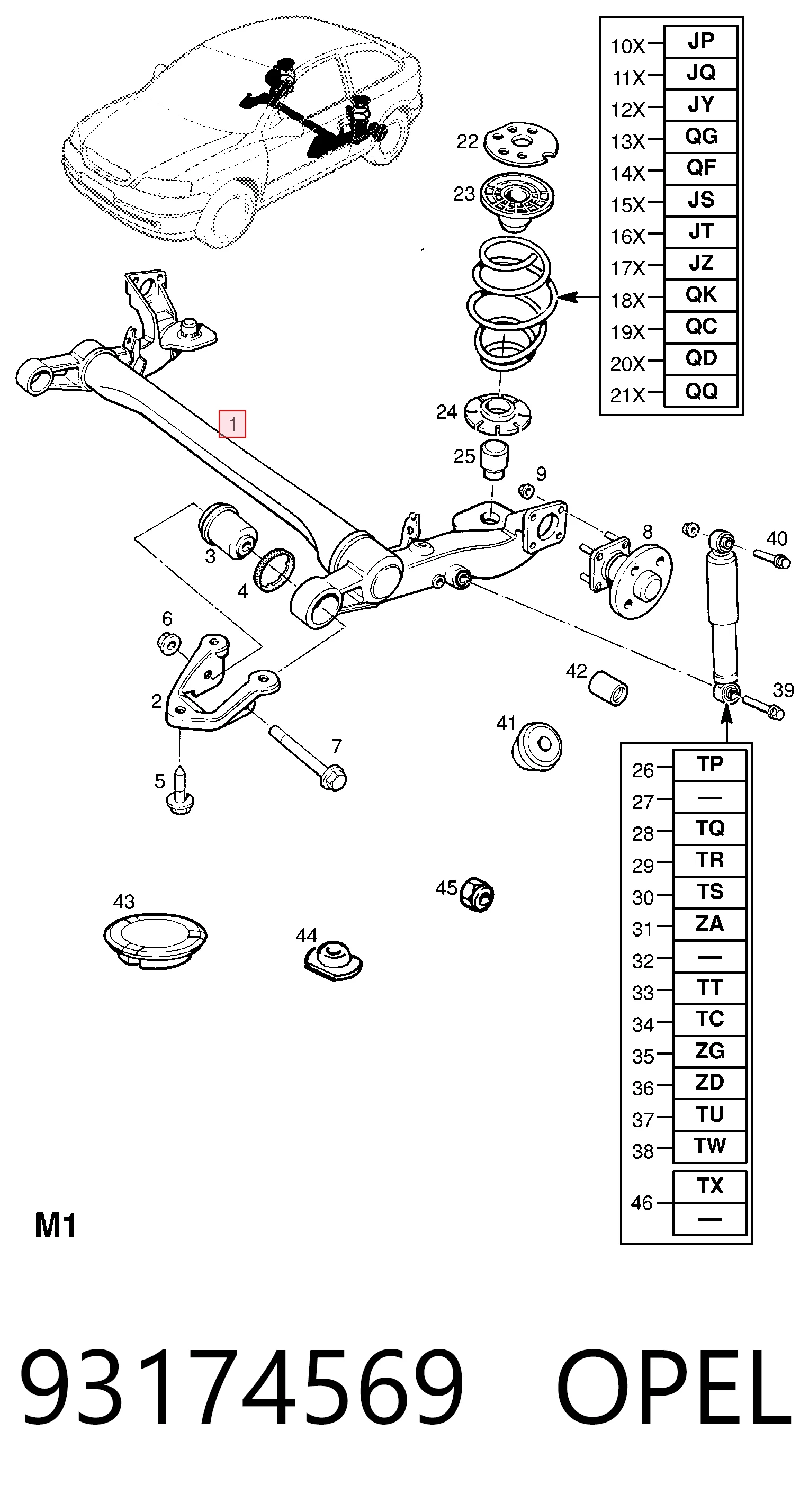 Viga de suspensão traseira (plataforma veicular) Opel Zafira A F75