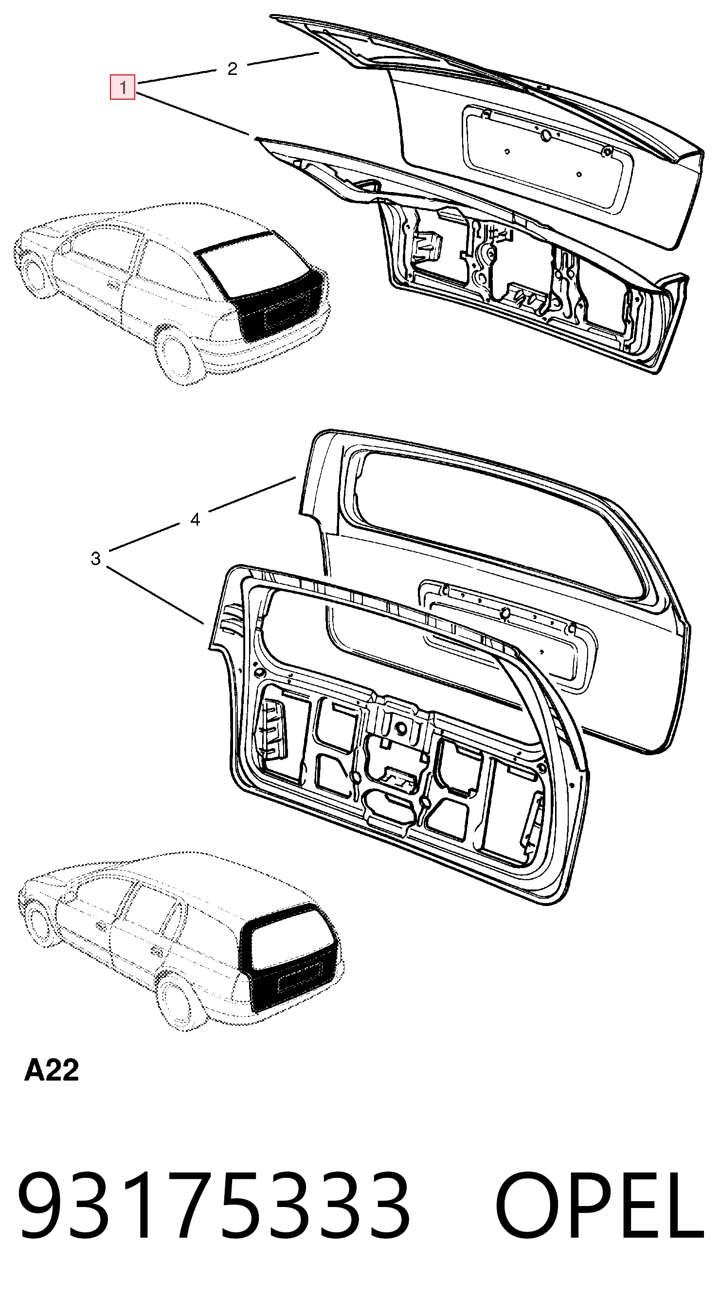 Porta traseira (3ª/5ª porta-malas (tampa de alcapão) Opel Astra  F48, F08 ao melhor preço