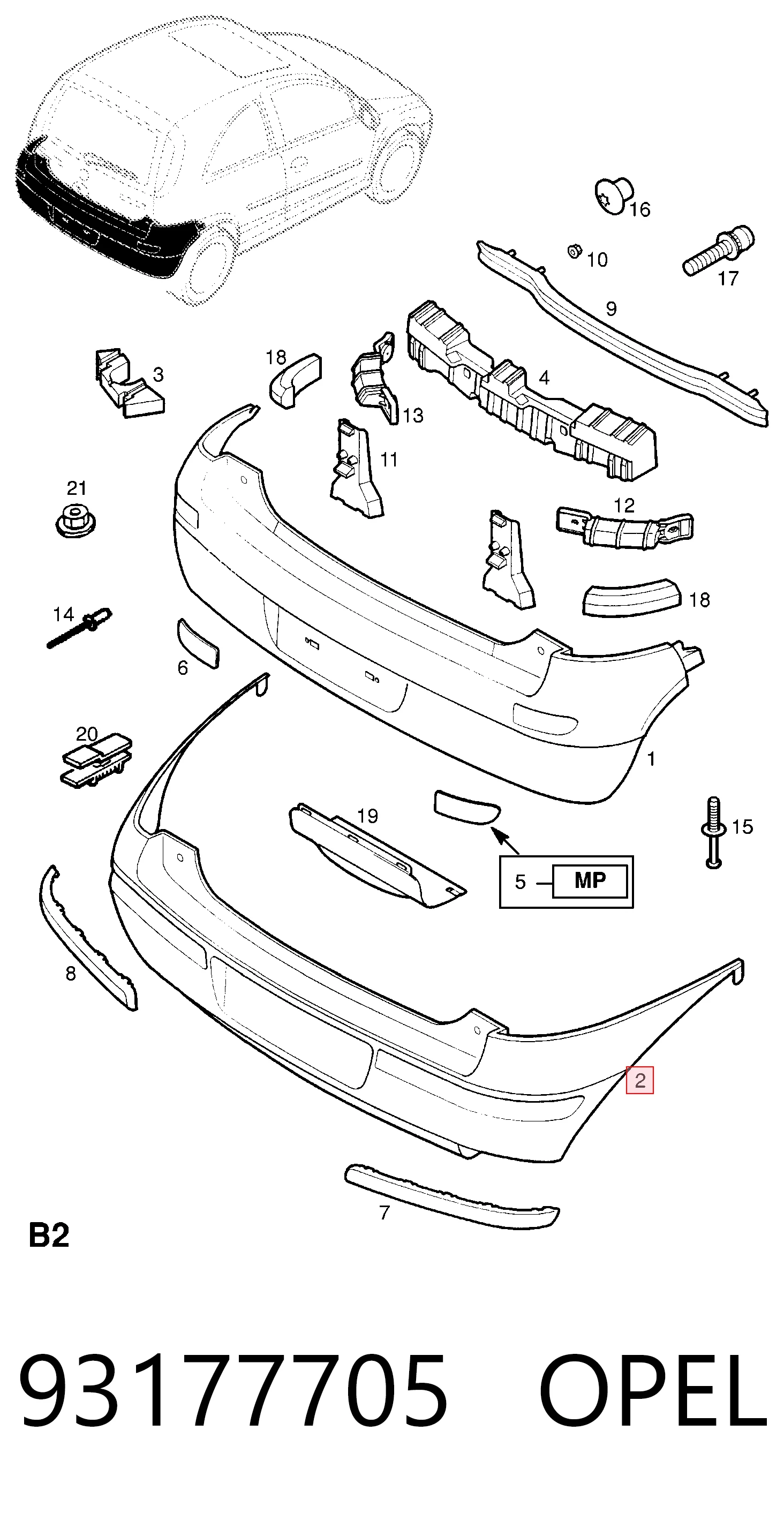  Pára-choque traseiro Opel Corsa C hatchback (F08, F68) (2000 - 2006) C
