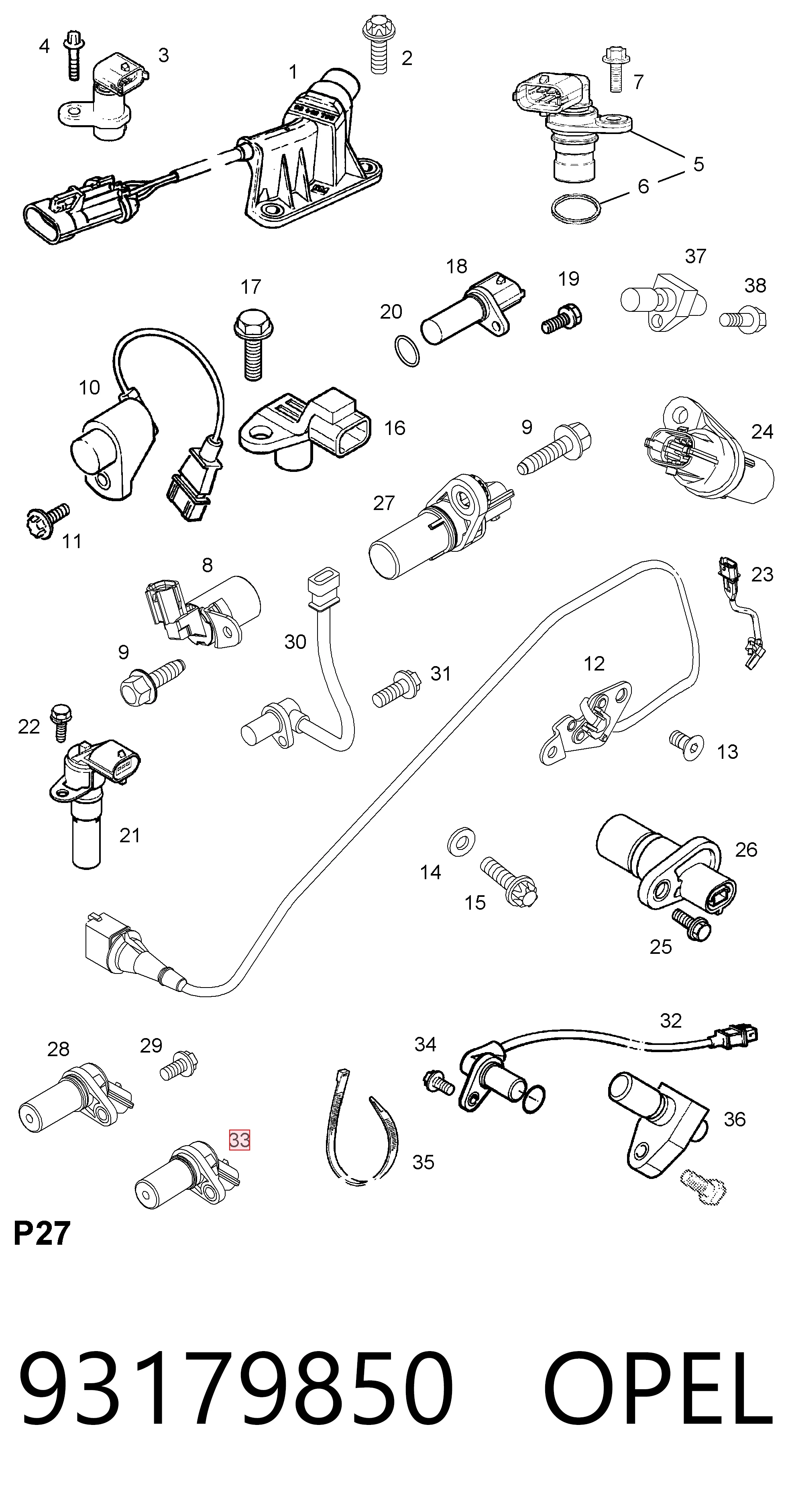 93179850 Opel Sensor de posição (de revoluções) de cambota