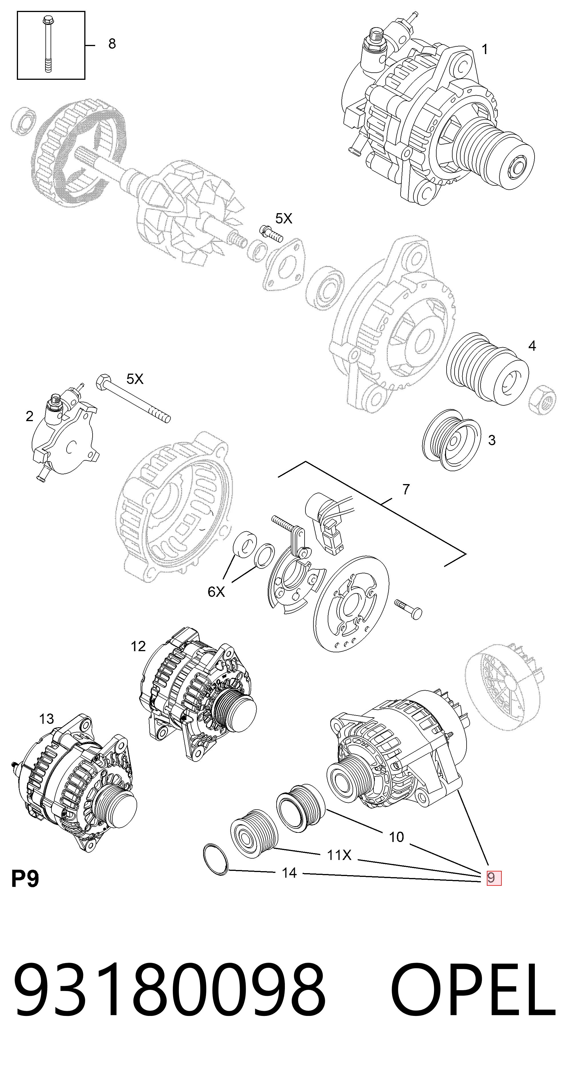 93180098 Opel Gerador