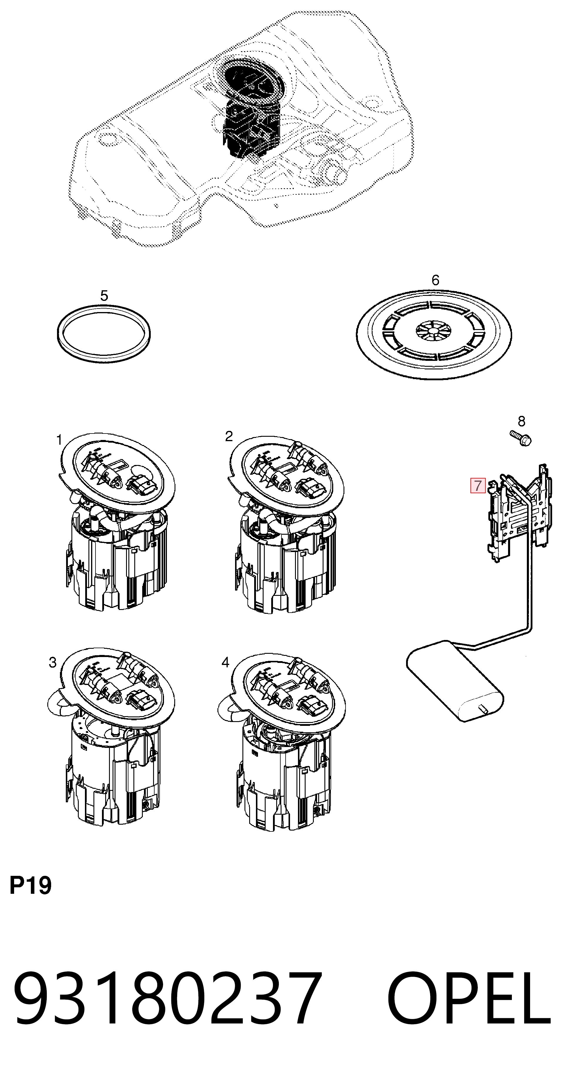 93180237 General Motors Sensor do nível de combustível no tanque