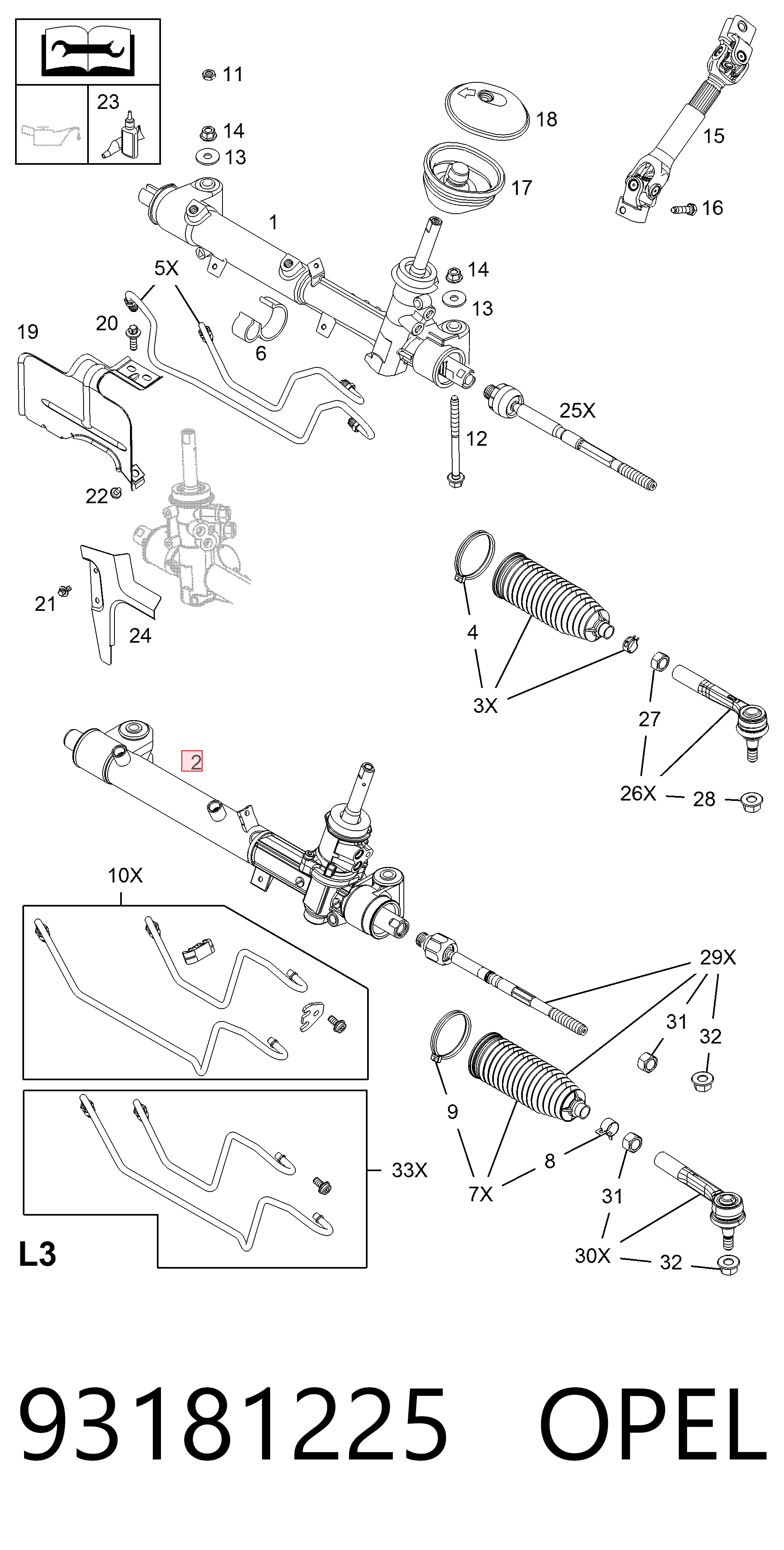 93181225 Opel Cremalheira da direção