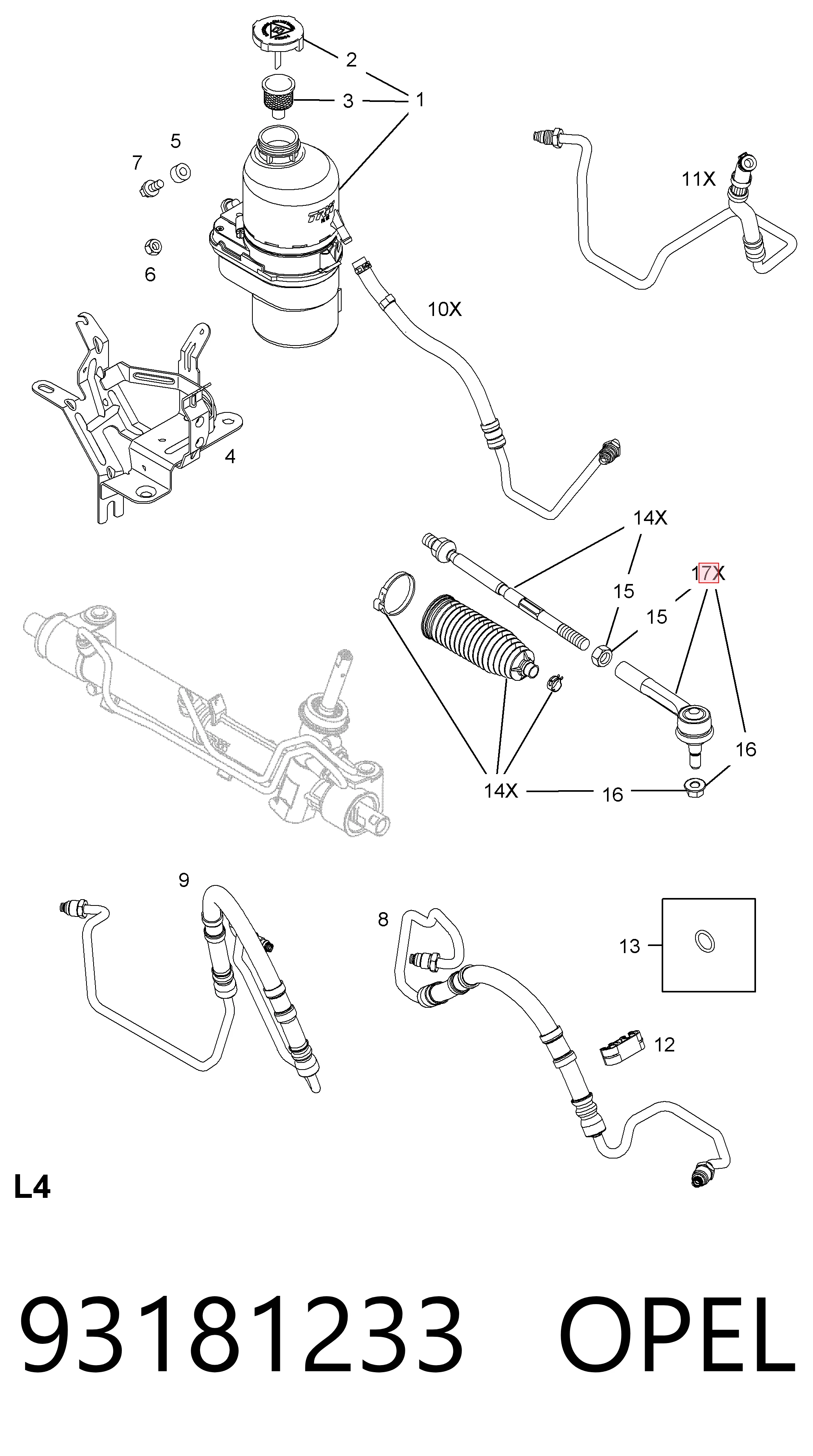 93181233 Opel Ponta externa da barra de direção