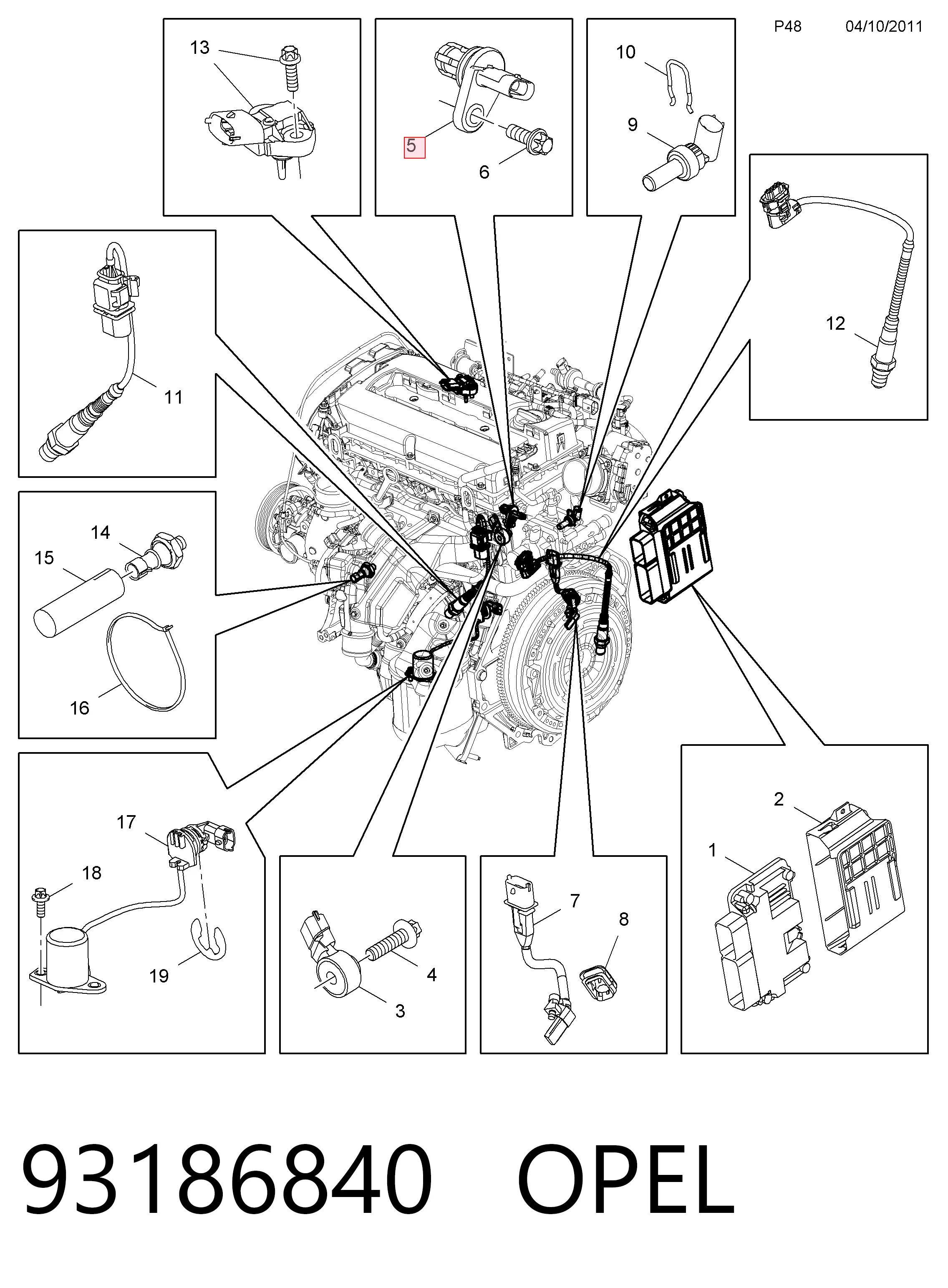 93186840 Opel Sensor de posição da árvore distribuidora