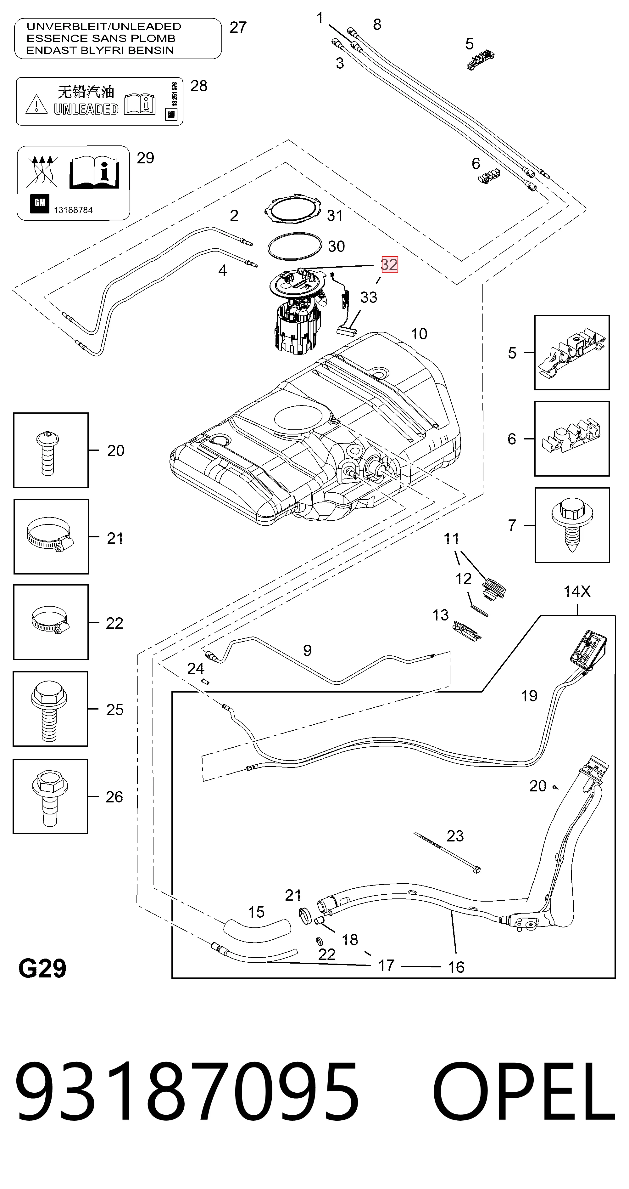 93187095 Opel Módulo de bomba de combustível com sensor do nível de combustível