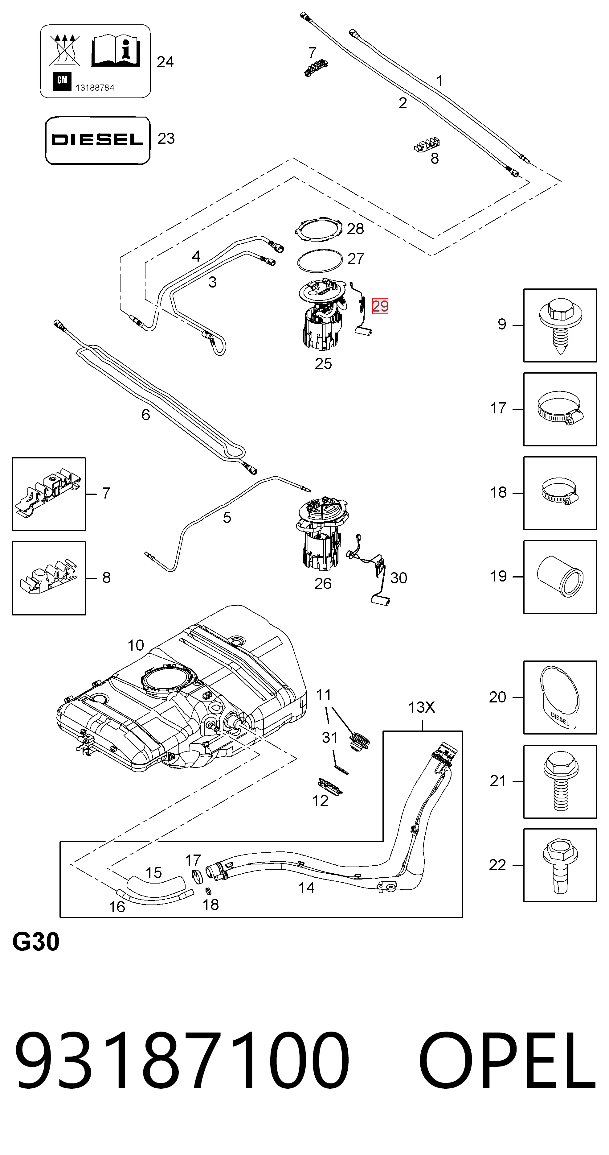 Sensor do nível de combustível no tanque para Opel Zafira A05