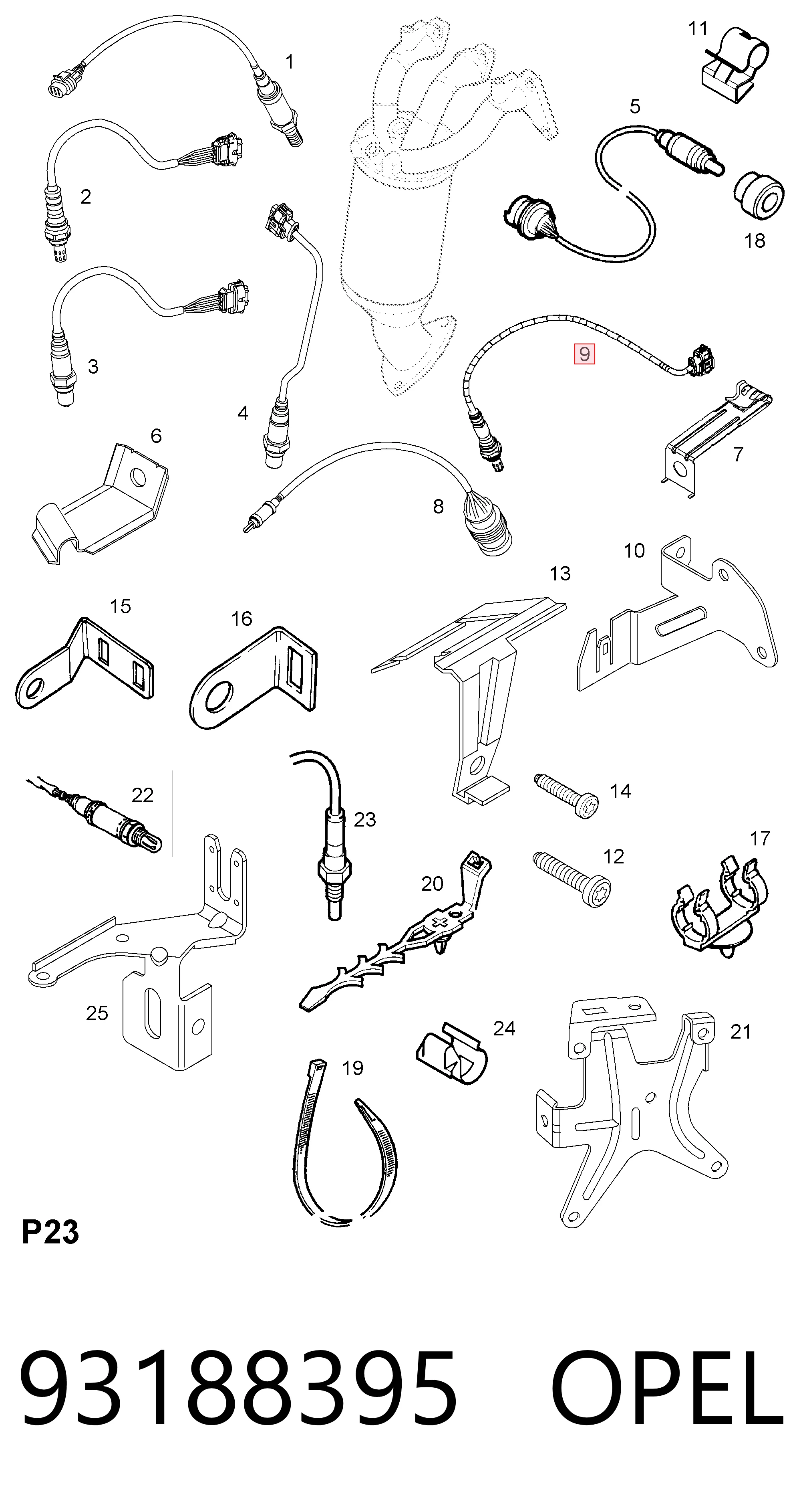 Sonda lambda, sensor de oxigênio para Opel Zafira A05