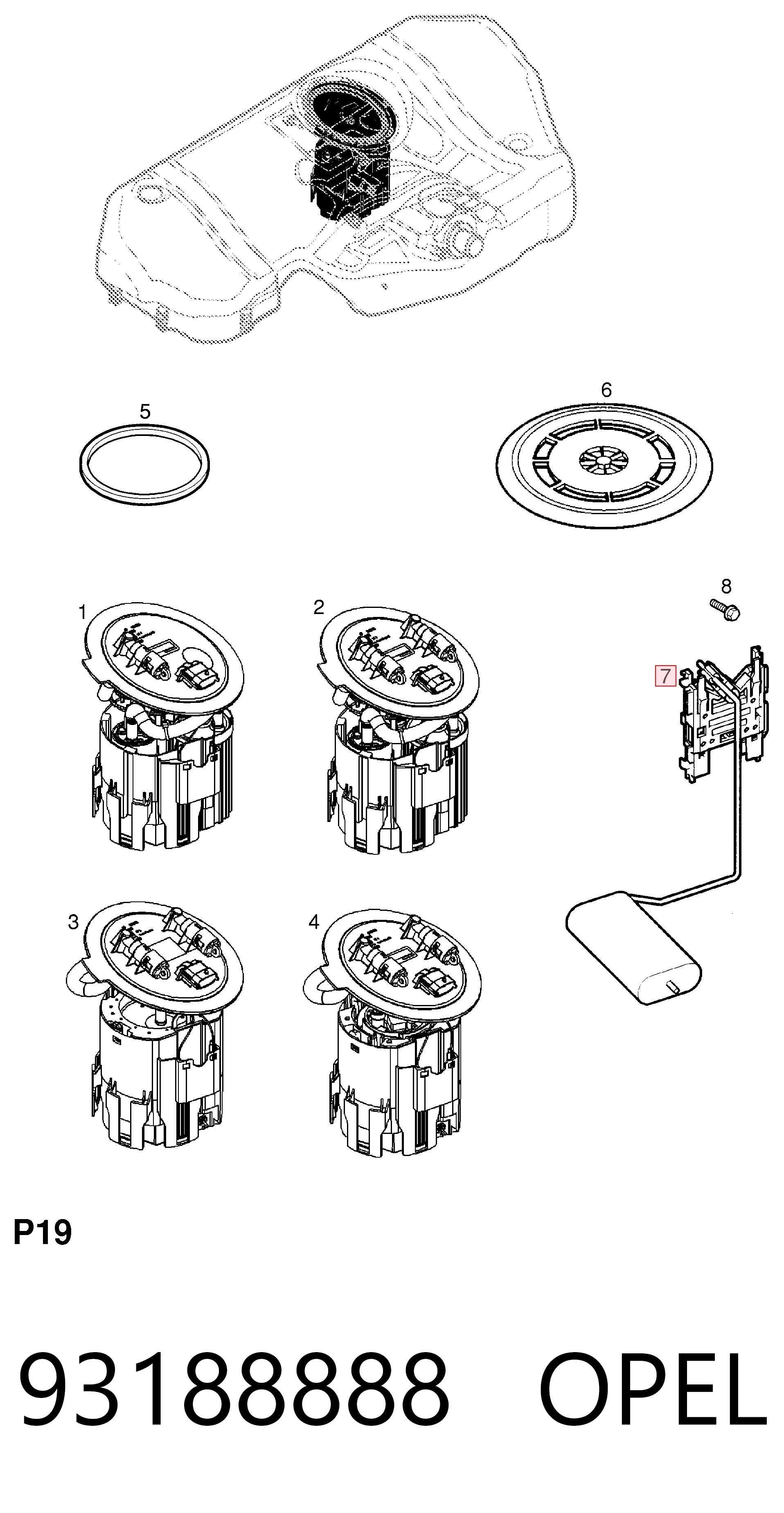 93188888 General Motors Sensor do nível de combustível no tanque