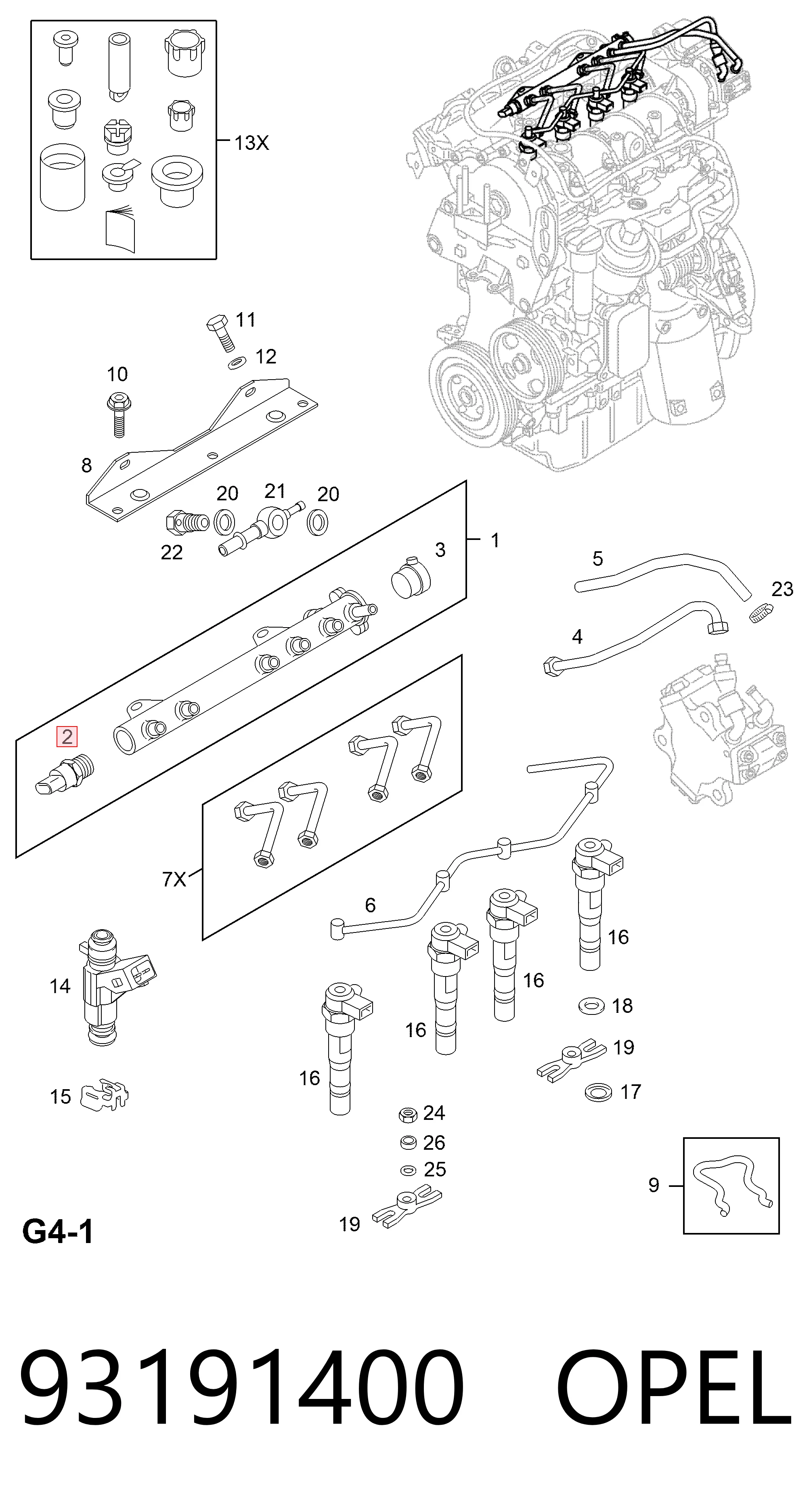 93191400 Opel Sensor de pressão de combustível