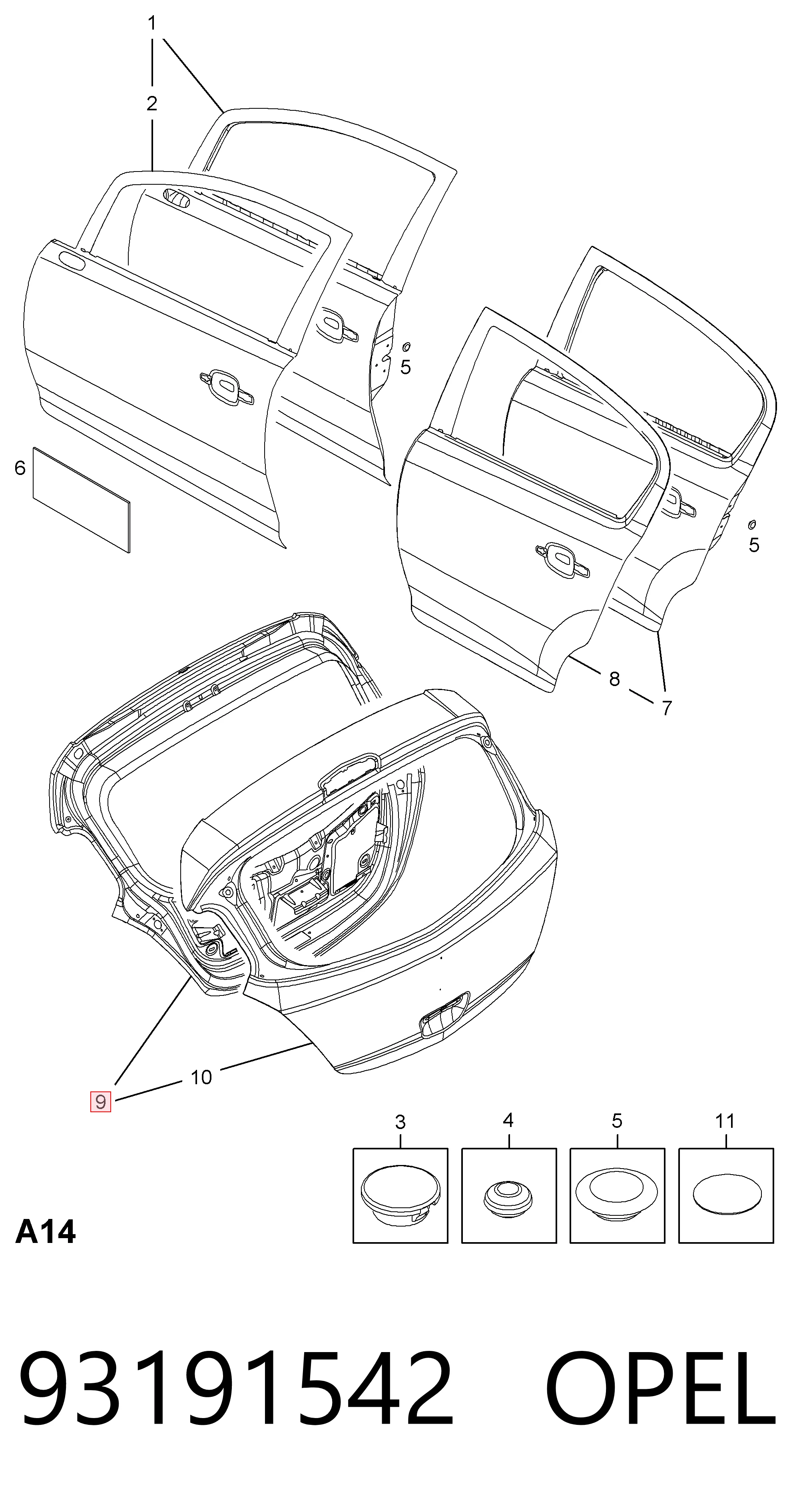 Porta traseira (3ª/5ª porta-malas (tampa de alcapão) para Opel Corsa D S07