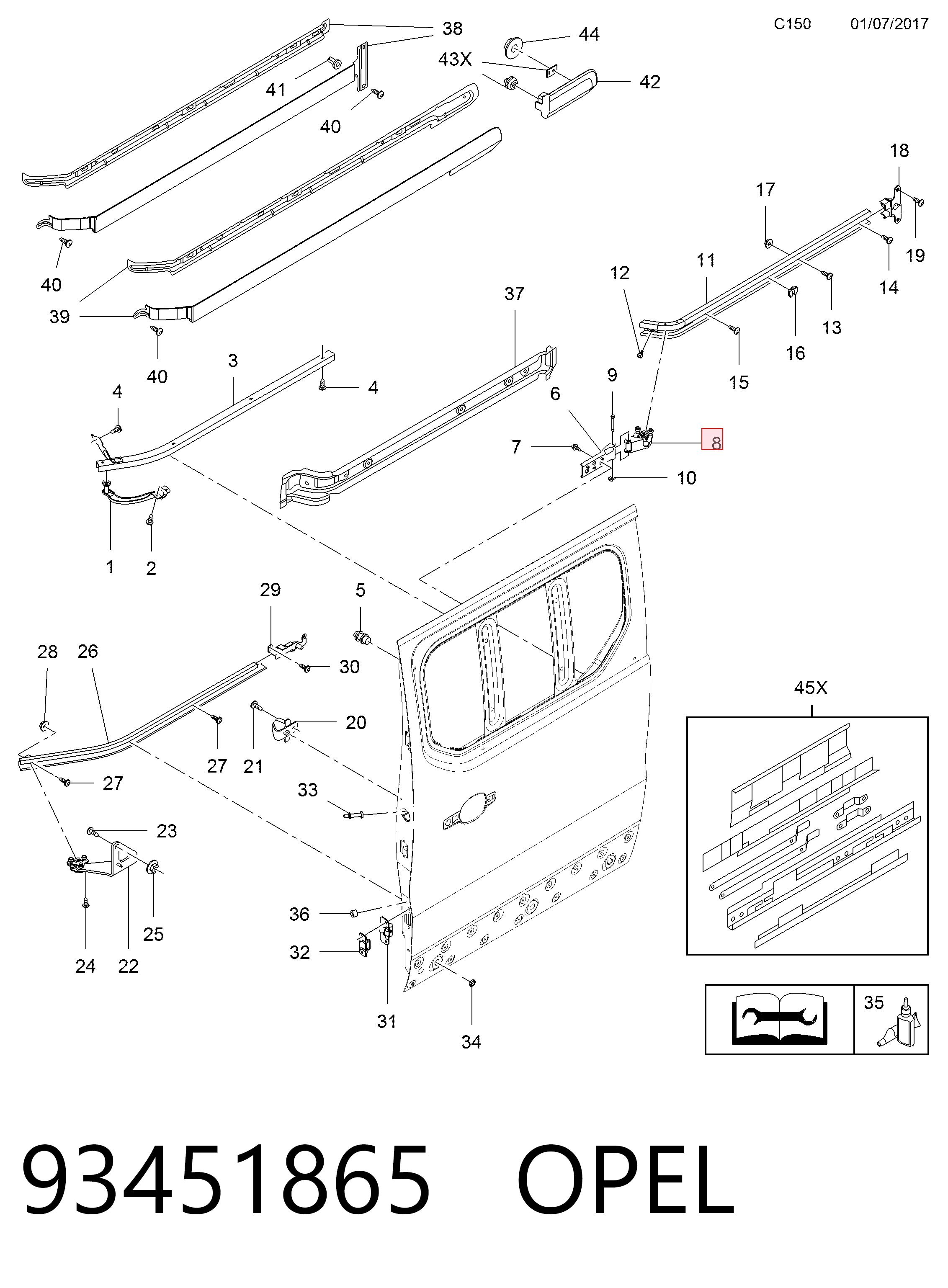Rolo direito central da porta lateral (deslizante) AND 12843077 preço, a partir de 72,86 USD
