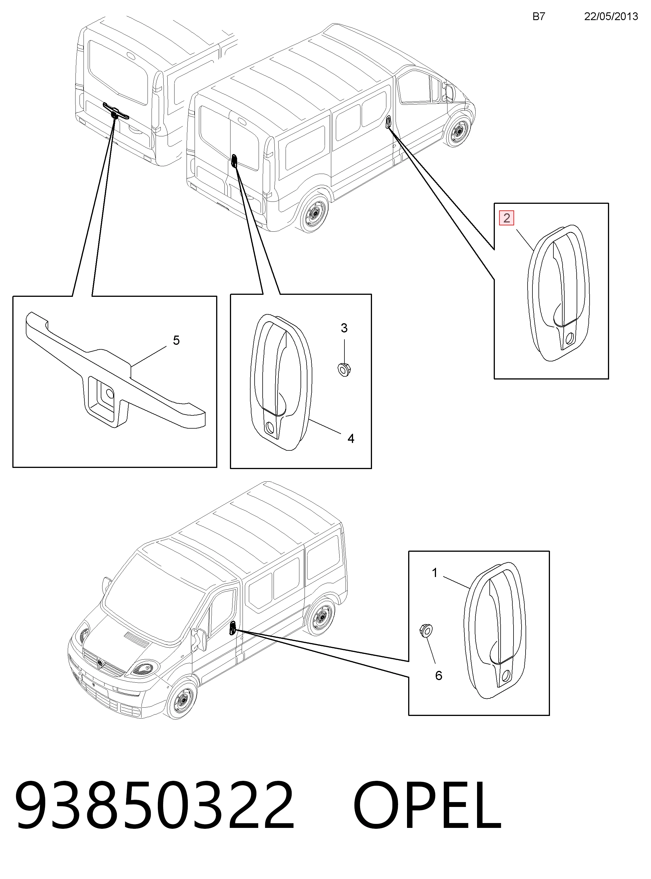 93850322 Opel Maçaneta externa esquerda da porta lateral (deslizante)
