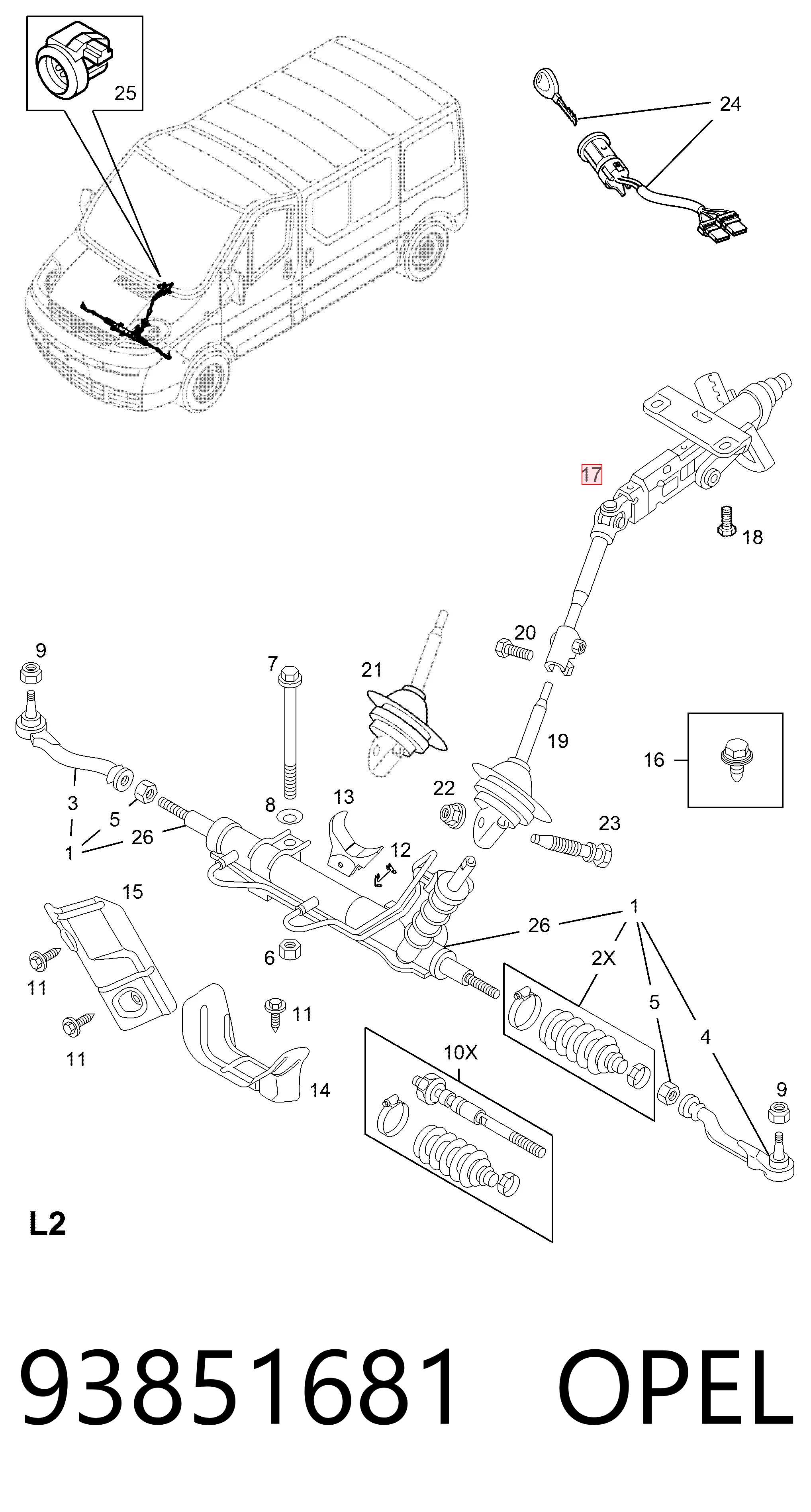 Coluna da direção para Opel Vivaro A F7