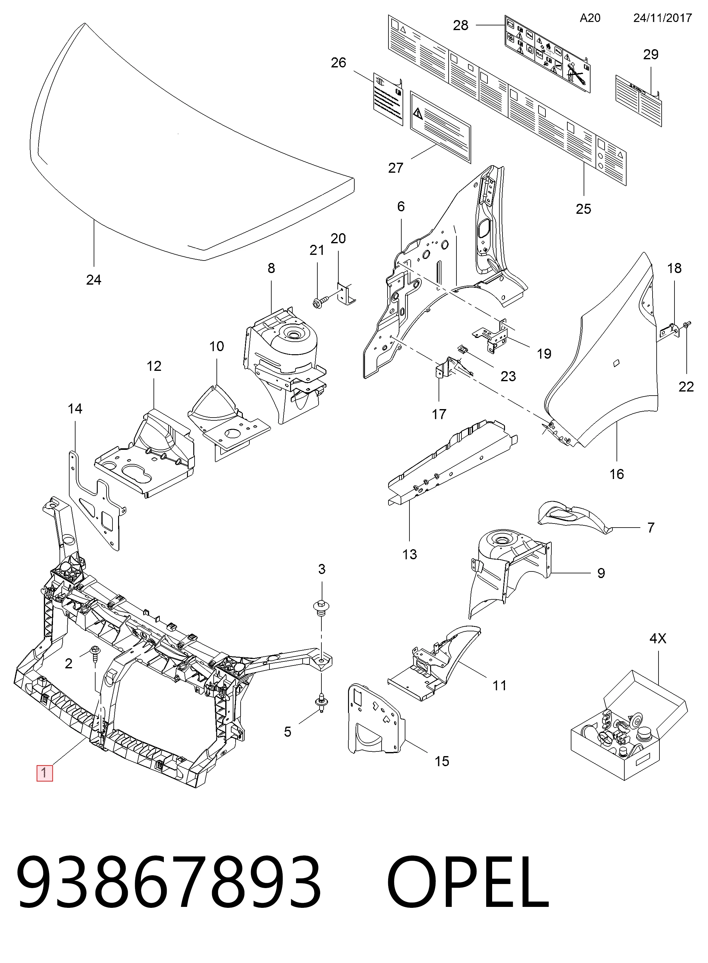 Compre 6000618733 Fiat/Alfa/Lancia Suporte do radiador montado (painel de montagem de fixação das luzes)