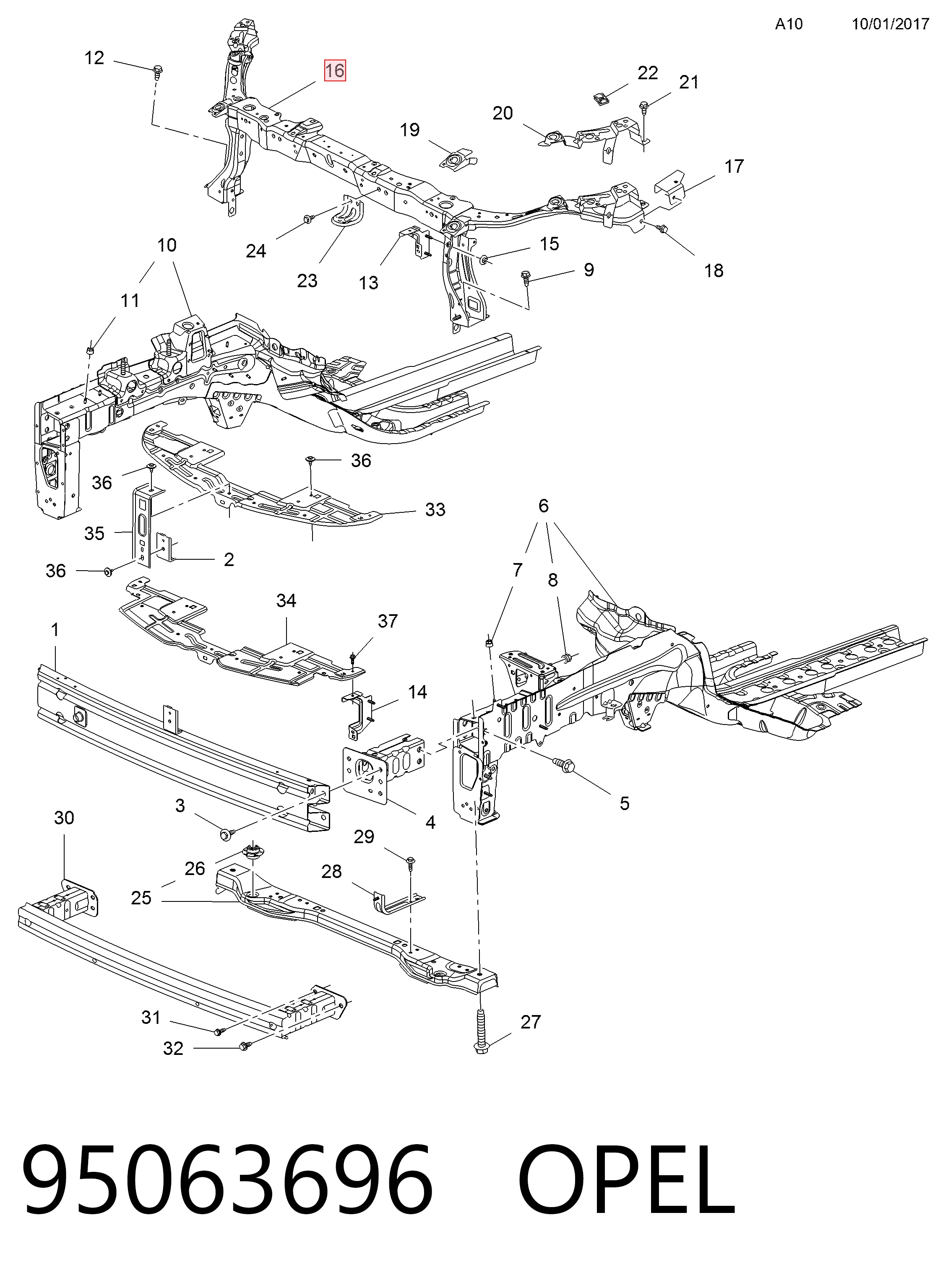  Suporte do radiador montado (painel de montagem de fixação das luzes) Opel Mokka I SUV (J13) (2012 - 2019) I