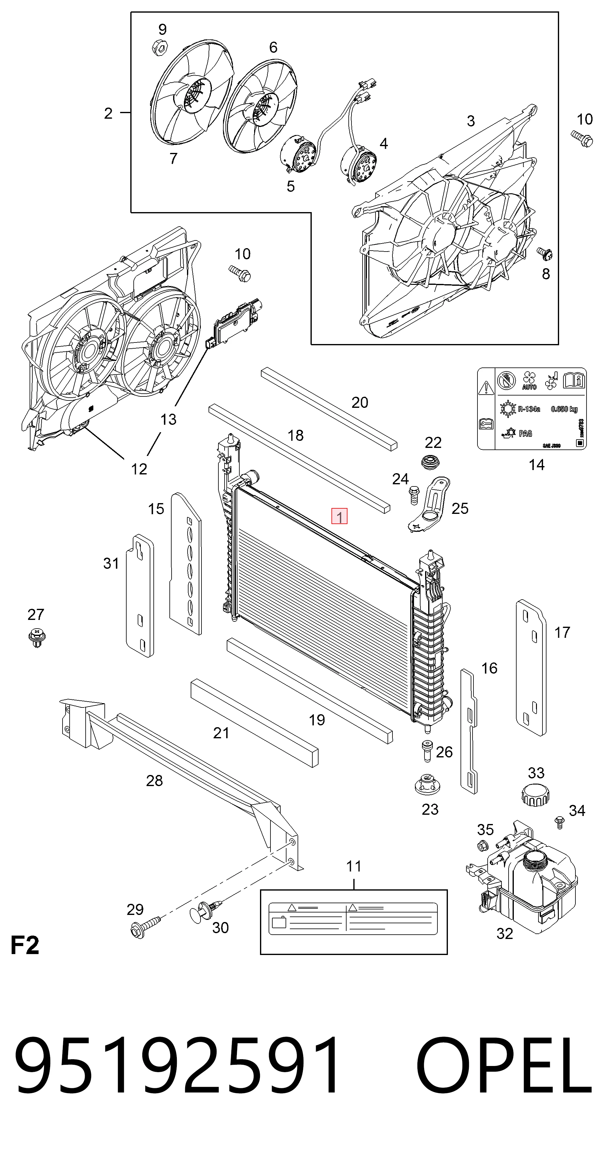 Radiador de esfriamento de motor 20982434 General Motors