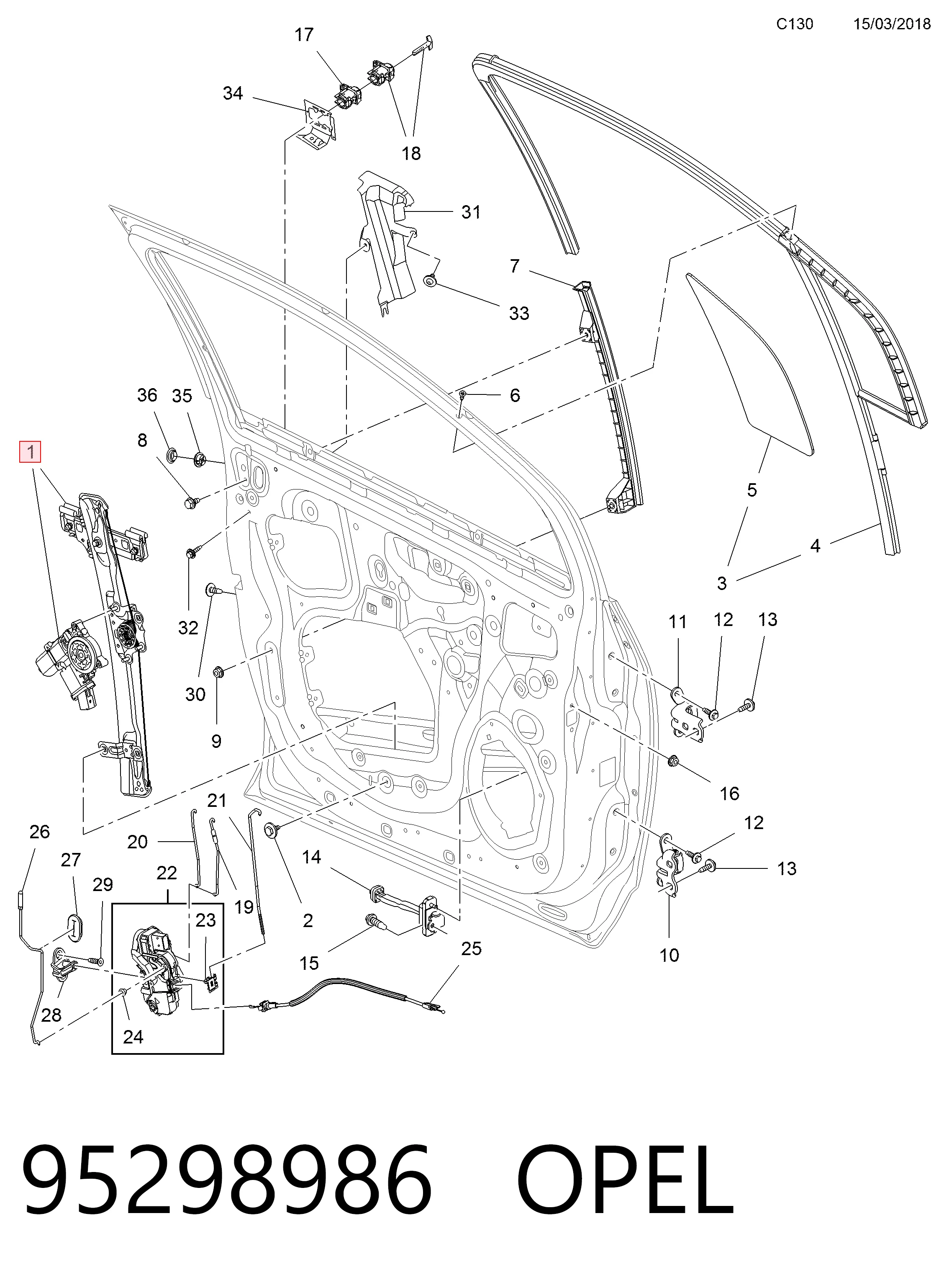 Mecanismo de acionamento de vidro da porta dianteira direita Opel Mokka preço, a partir de 87,24 USD