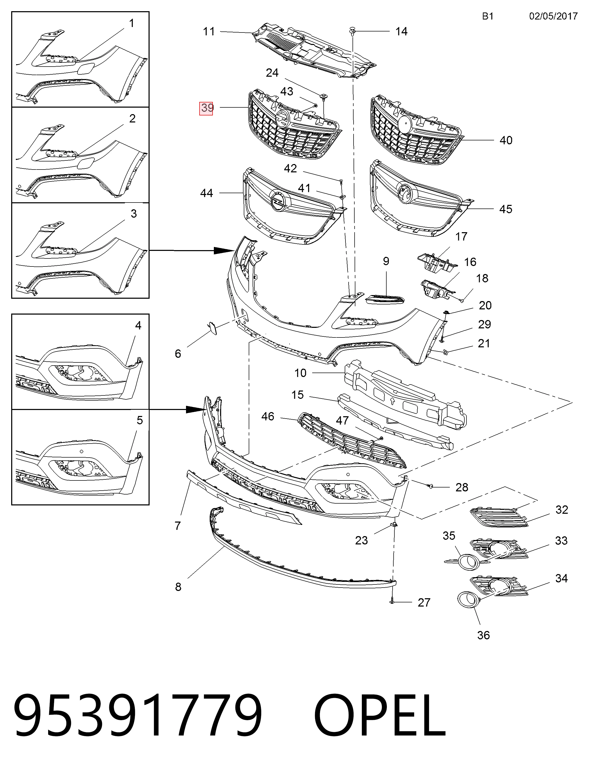 Grelha do radiador para Opel Mokka J13