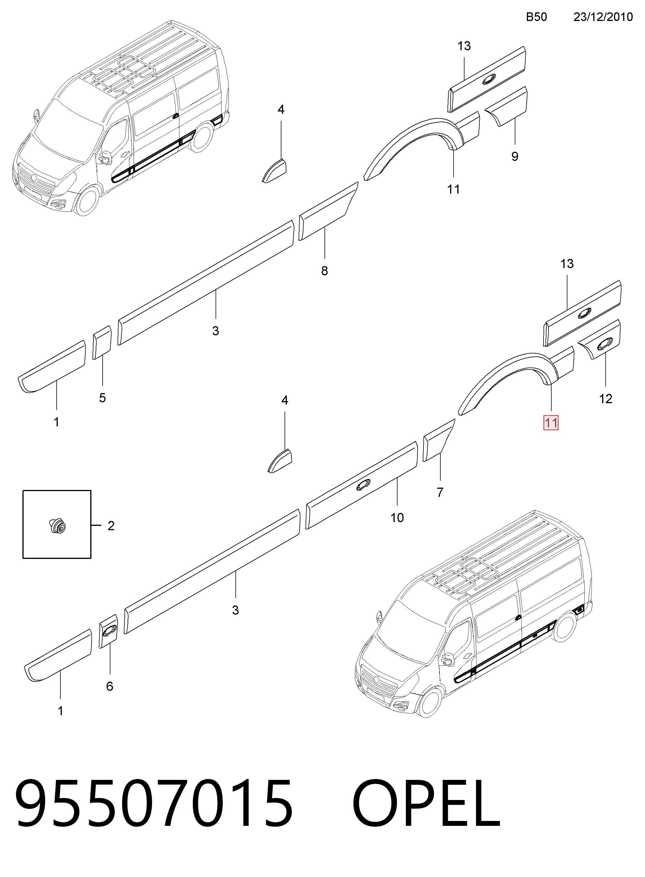 95507015 Peugeot/Citroen Moldura do pára-lama traseiro esquerdo